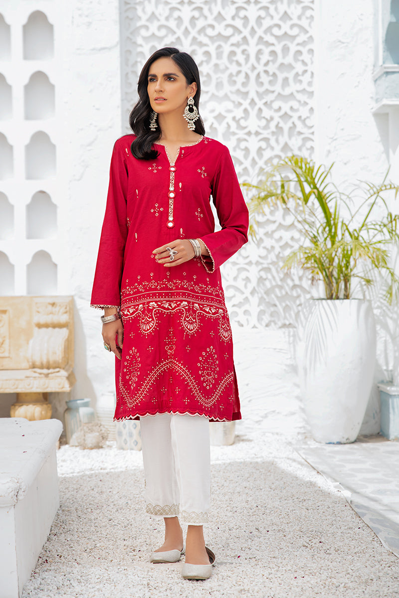 Crimson Arch Embroidered Shirt for Women - Stylish Floral Design Casual Blouse for Everyday Wear | Perfect for Office, Dates & Outings