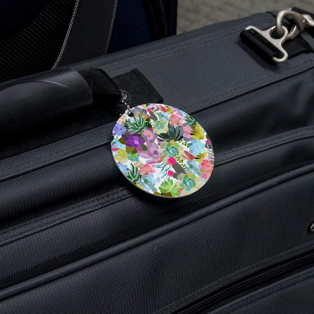 Stylish Succulent Oasis Pattern Round Luggage ID Tag - Durable Suitcase Name Tag for Carry-On Bags - Perfect for Travel, Business Trips & Vacation Identification