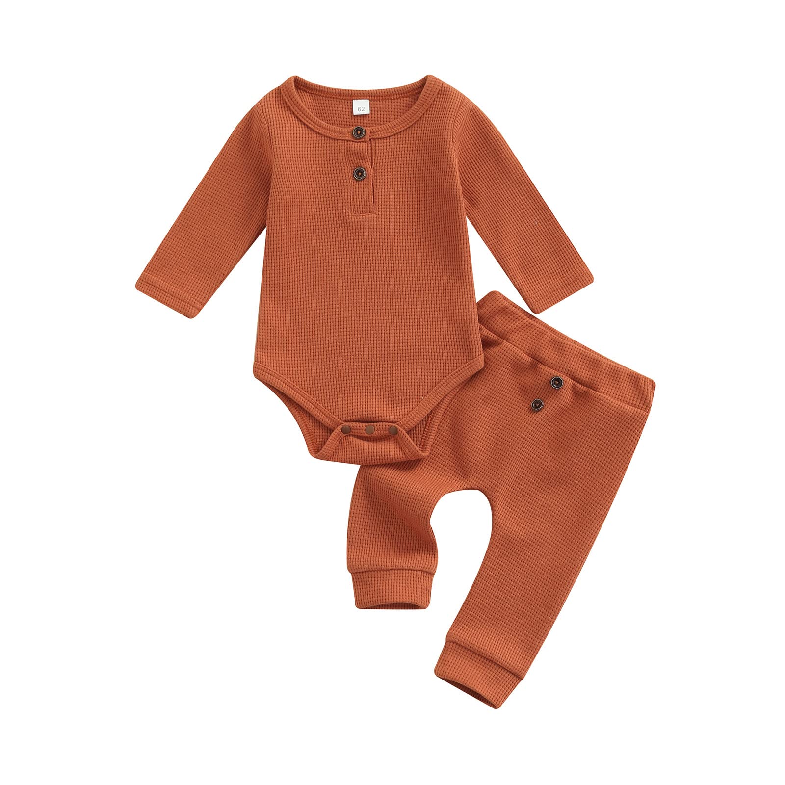 Unisex Newborn Baby Clothes Set - Soft Waffle Knit Long Sleeve Button Shirt & Elastic Waist Pants Outfit for Boys & Girls | Perfect for Photoshoots, Family Gatherings & Daily Wear