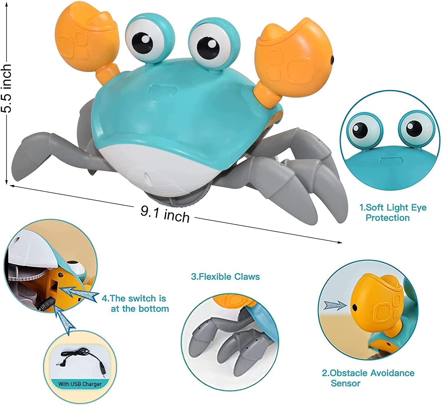 Interactive Crab Pet Toy with Obstacle Avoidance Sensor - Dancing, Music & LED Lights for Dogs & Cats - Fun Crawling & Escaping Game for Puppies, Small & Medium Pets - Perfect for Playtime, Training & Entertainment Gifts