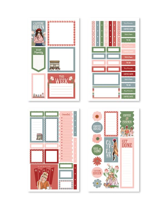 Premium Hand Drawn Coffee Planner Stickers - 24 Sheets for Planners, Journals, Calendars & Scrapbooking - Perfect Gift for Coffee Lovers - Use for Bullet Journals, DIY Projects & Office Organization