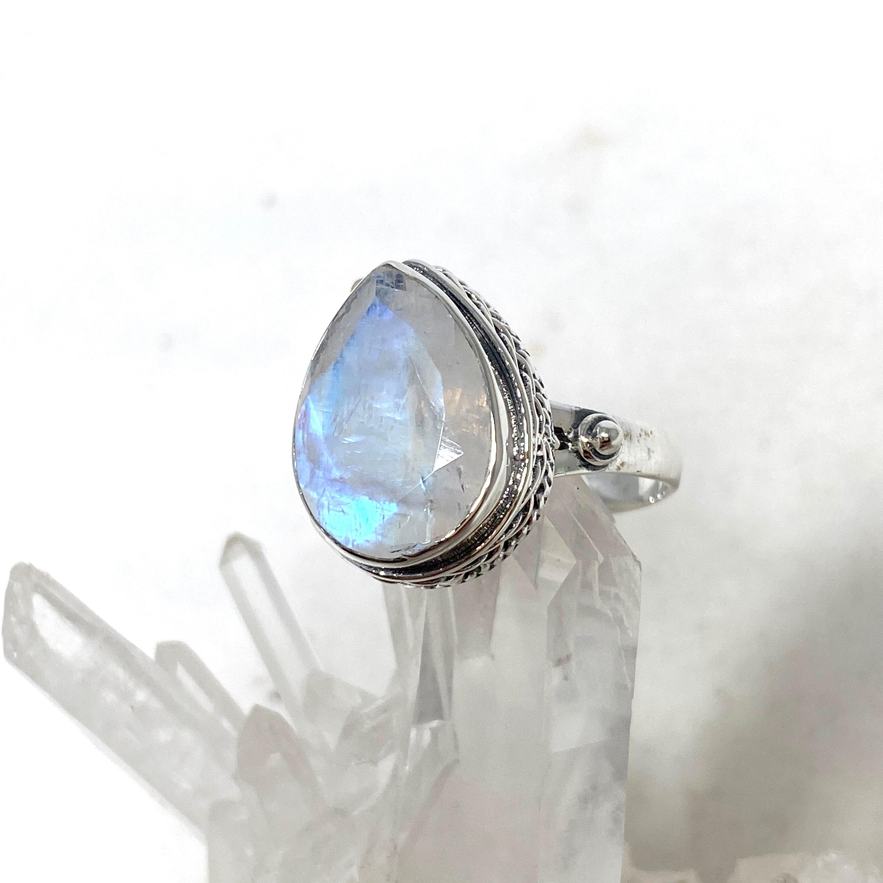 Moonstone Faceted Teardrop Ring in Sterling Silver - Elegant Bohemian Jewelry for Women | Perfect for Weddings, Parties & Everyday Wear R3817