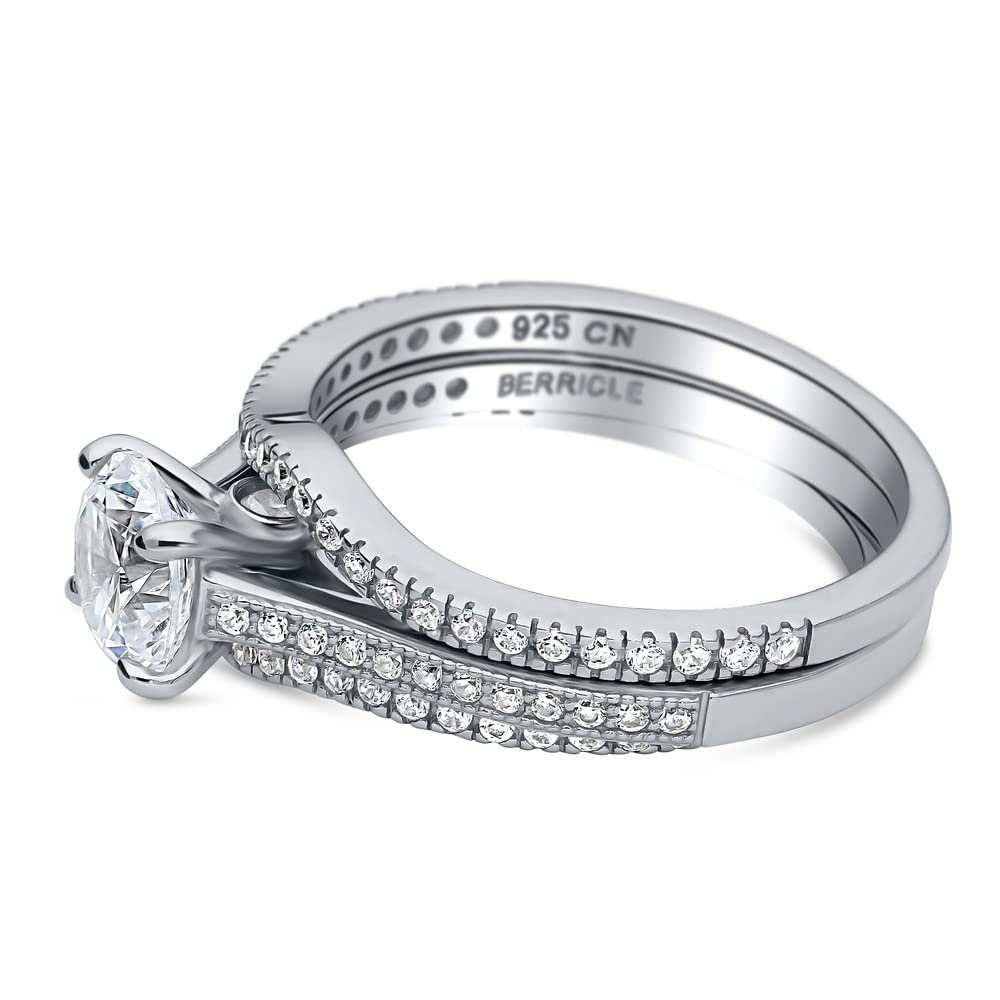 BERRICLE Sterling Silver Solitaire Wedding & Engagement Ring Set - 1 Carat Round Cut Cubic Zirconia (CZ) Wishbone Design for Women, Rhodium Plated, Size 4-10 - Perfect for Proposals, Anniversaries & Special Occasions