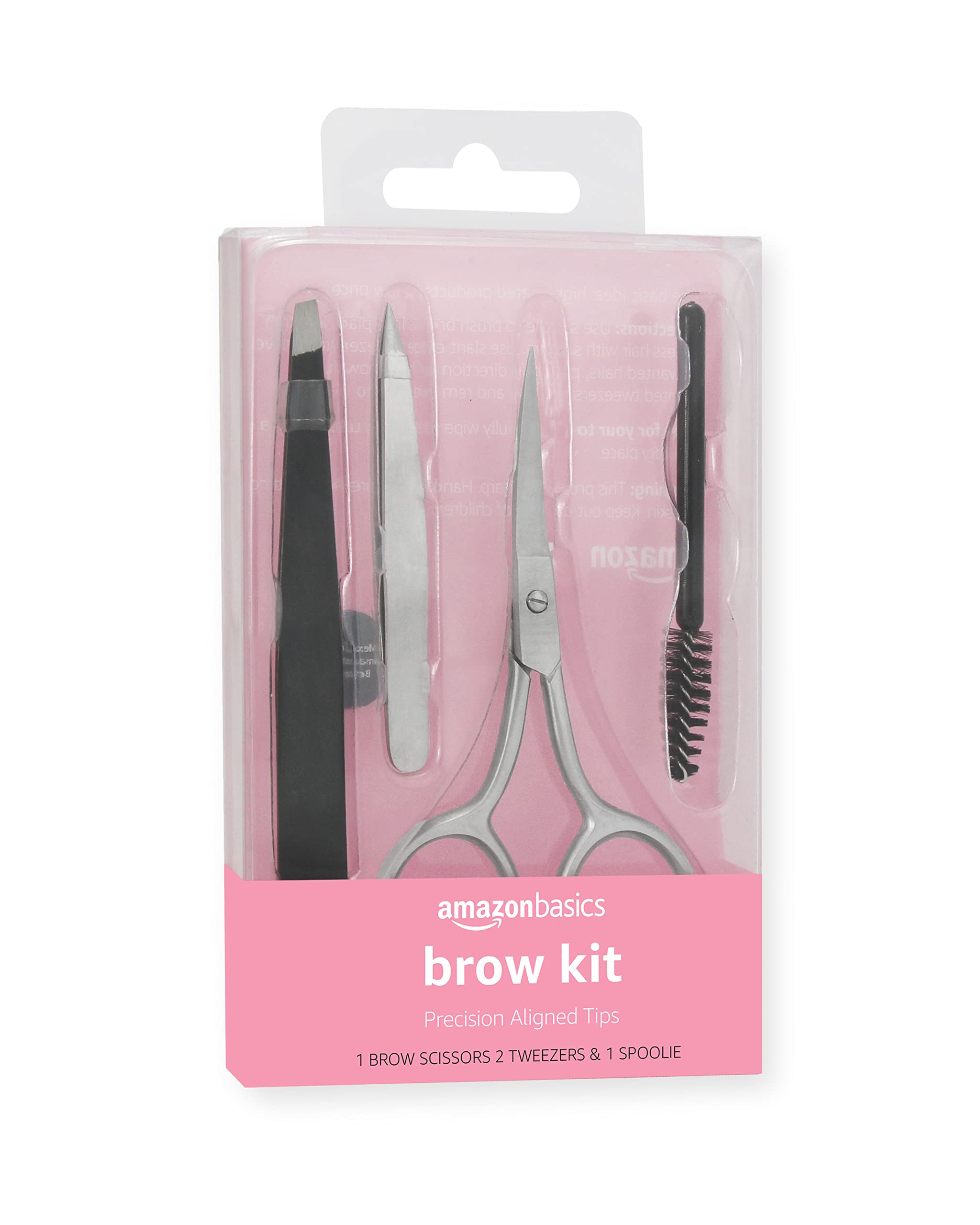 Amazon Basics 4-Piece Eyebrow Kit - Black | Professional Brow Shaping, Filling & Grooming Set for Perfectly Defined Brows | Ideal for Daily Makeup, Salon Use & Travel
