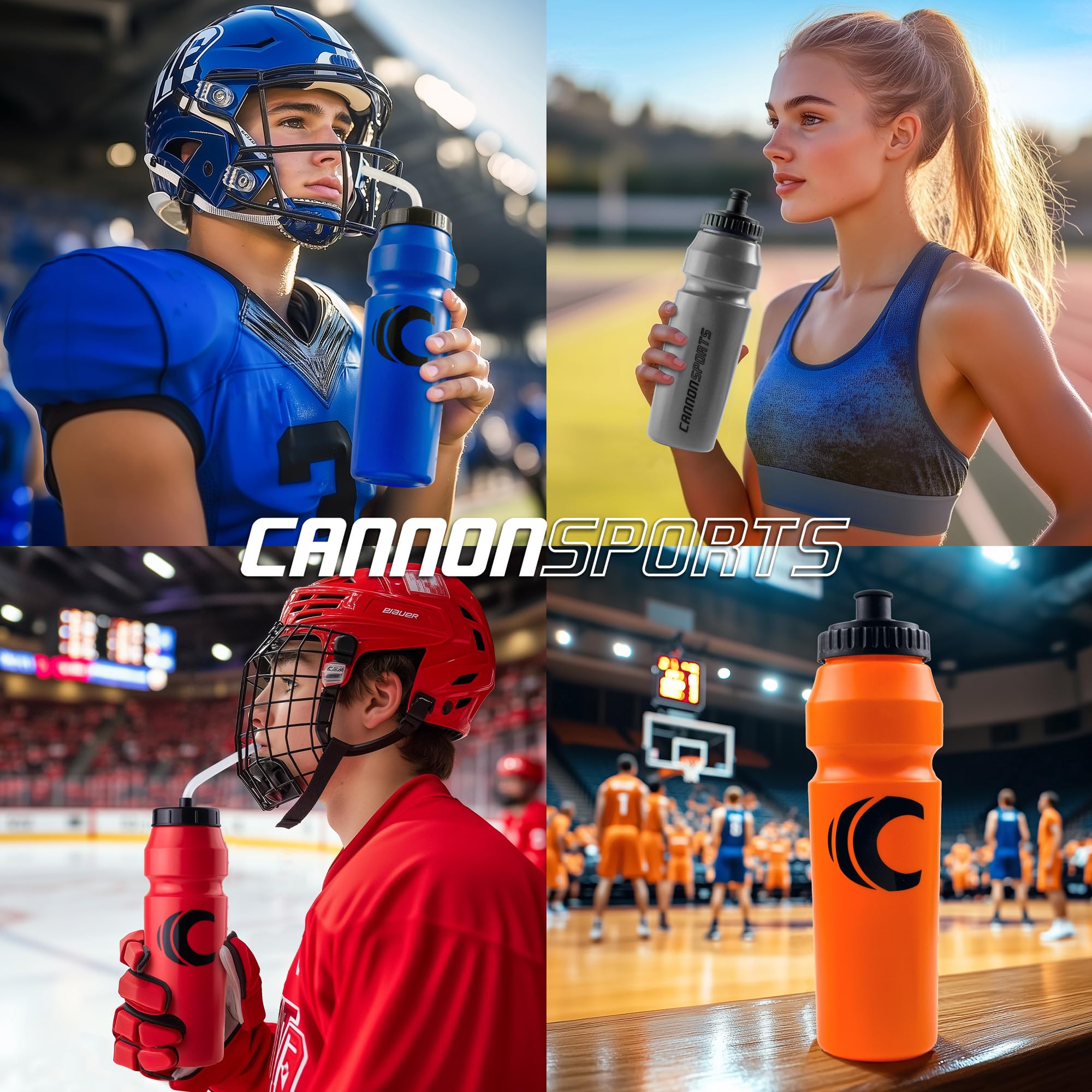 Cannon Sports 1 Liter BPA-Free Water Bottle - 34 Oz Large Mouth Sports Bottle with 2 Lids (Straw & Squeeze) - Ideal for Hockey, Lacrosse, Football, Boxing & Outdoor Activities - Perfect for Gym, Hiking & Sports Training (Black)