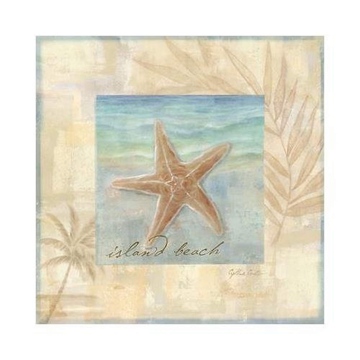 Cynthia Coulter Island Shell II 12x12 Art Print Poster - Coastal Beach Wall Decor with Starfish, Seashells, Ocean & Palm Tree - Perfect for Seaside, Bathroom, Living Room & Bedroom Decor