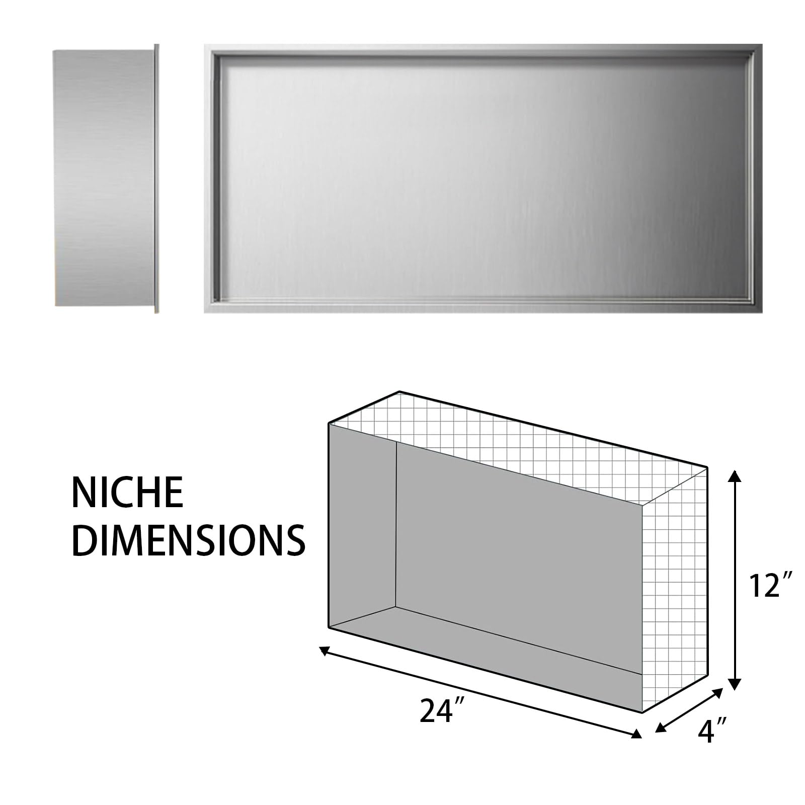 SaniteModar 12x24 Inch Stainless Steel Shower Niche - No Tile Needed Recessed Bathroom Storage Shelf (Brushed Silver) | Perfect for Shampoo, Soap & Bath Essentials Organization