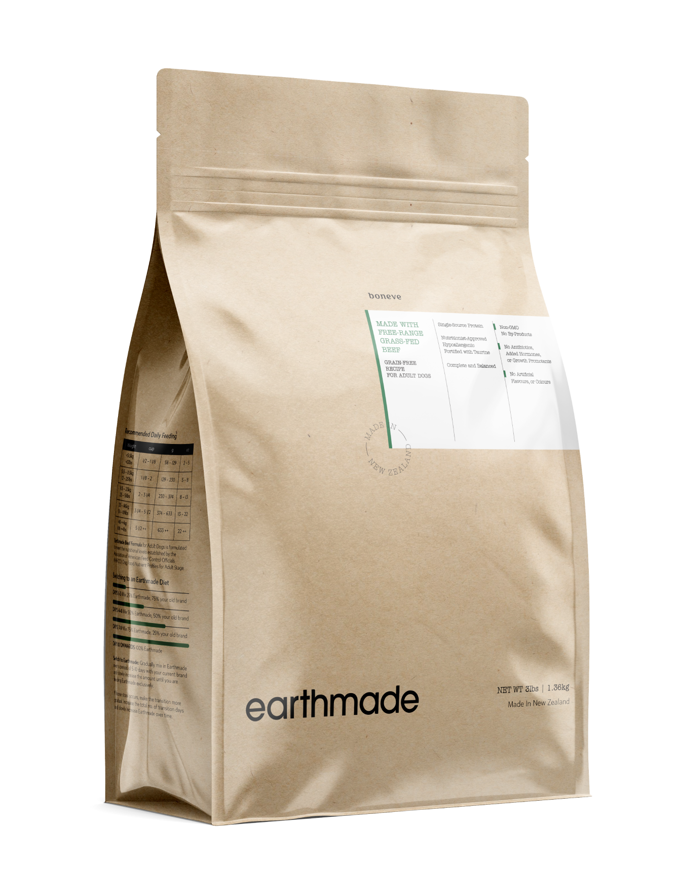 Earthmade Free Range Grass Fed Beef Adult Dog Dry Food - Grain Free, High Protein Kibble for Large & Small Breeds (3 Sizes) - Perfect for Active Dogs & Daily Meals