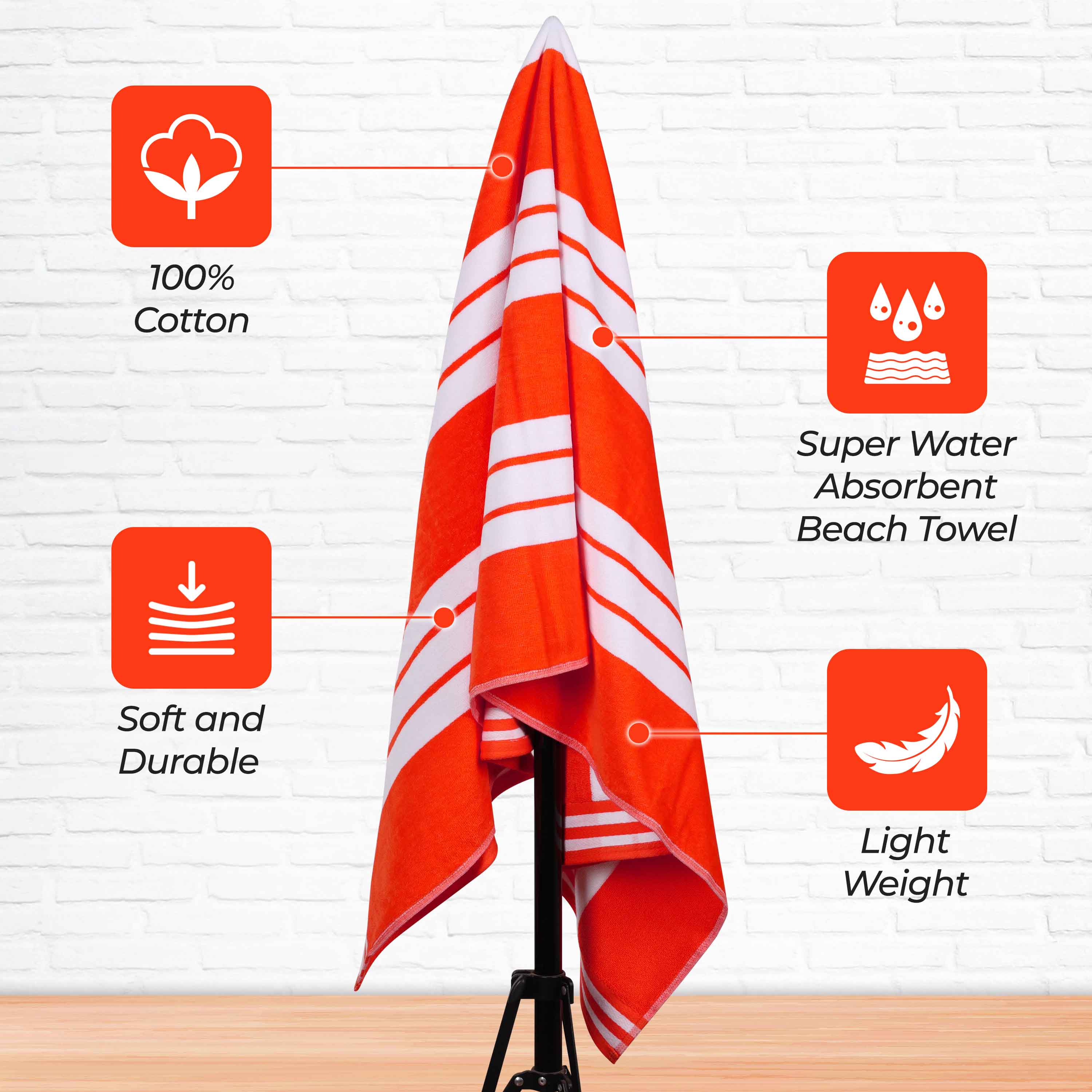 Premium Oversized Cabana Striped Cotton Beach Towel Set - 2, 4, or 6 Pack - Soft Quick-Dry Bath Towels for Pool, Beach, Vacation & Spa Days