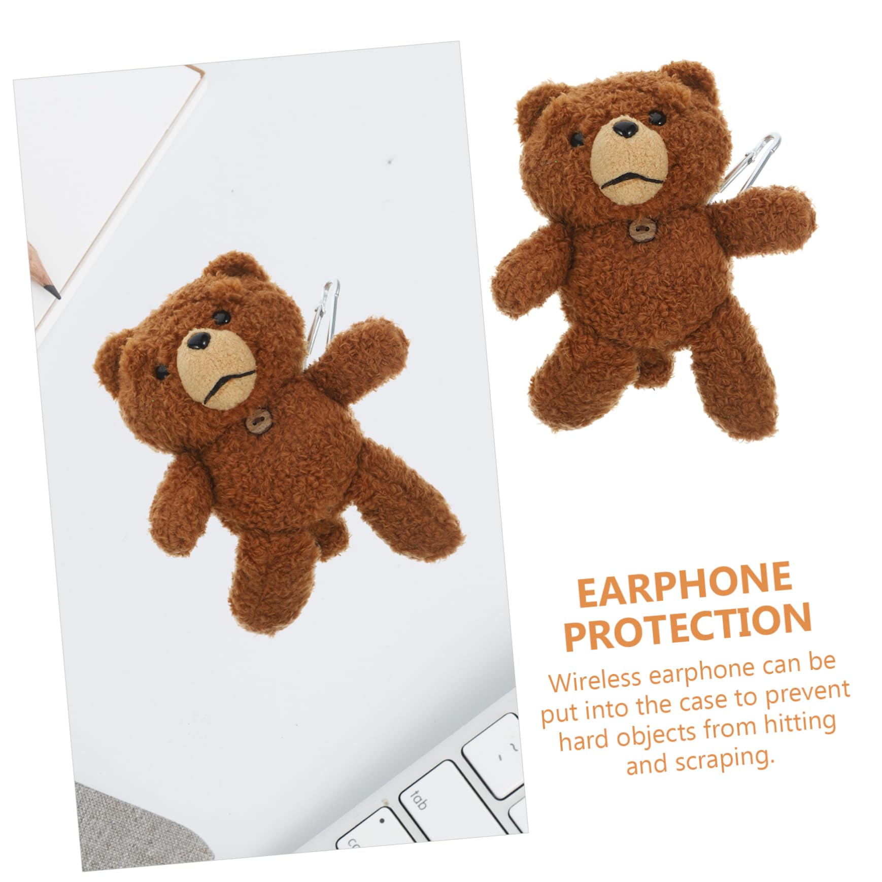 2PCS Cute Plush Bear Earphone Case Cover - Adorable Wireless Earbuds Protector for AirPods & Bluetooth Headphones - Perfect Gift for Kids & Music Lovers (Home, Travel, Gym Use)