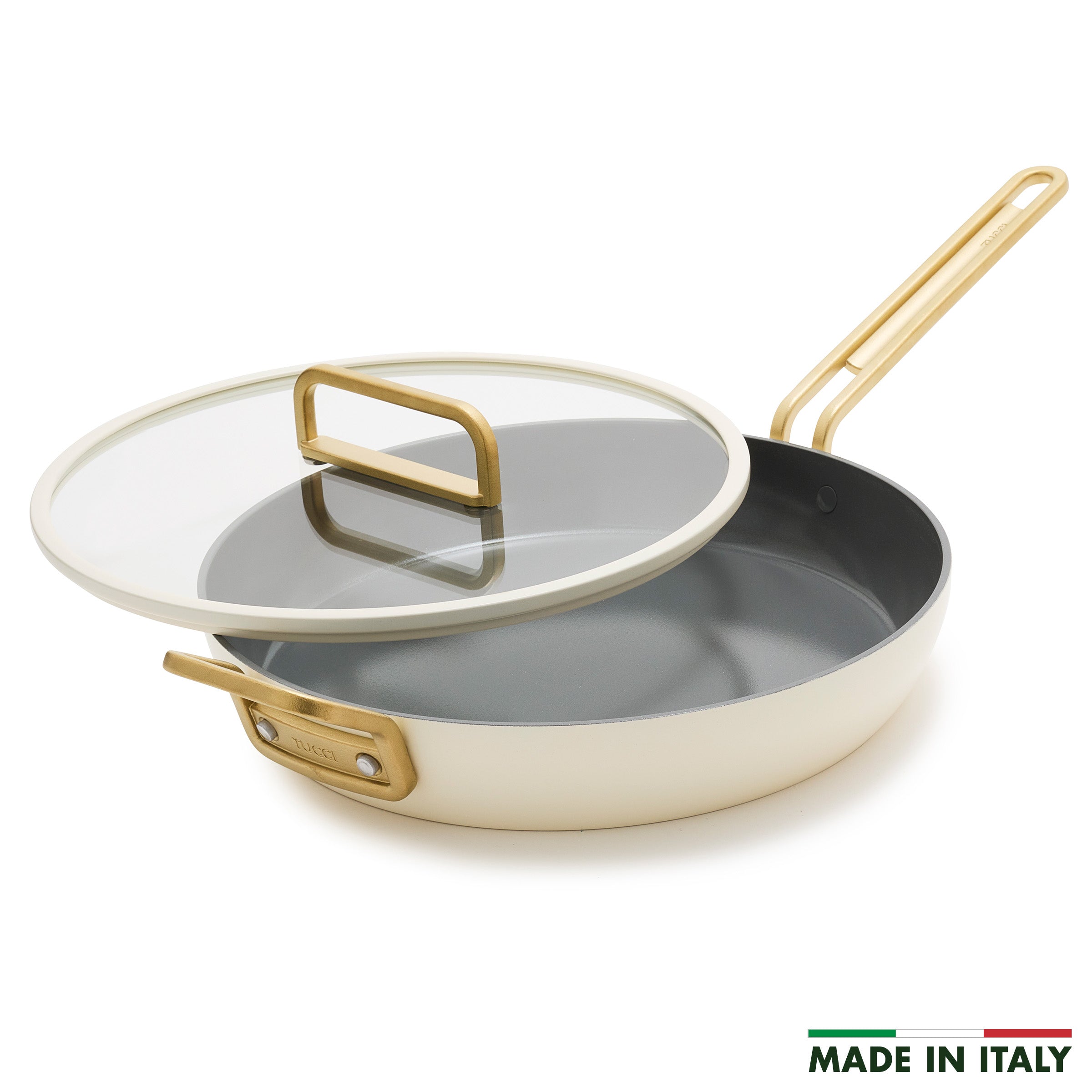 Stanley Tucci™ 12-Inch Ceramic Nonstick Fry Pan with Glass Lid - Carrara White | Oven & Dishwasher Safe | Perfect for Sautéing, Frying & Cooking Family Meals