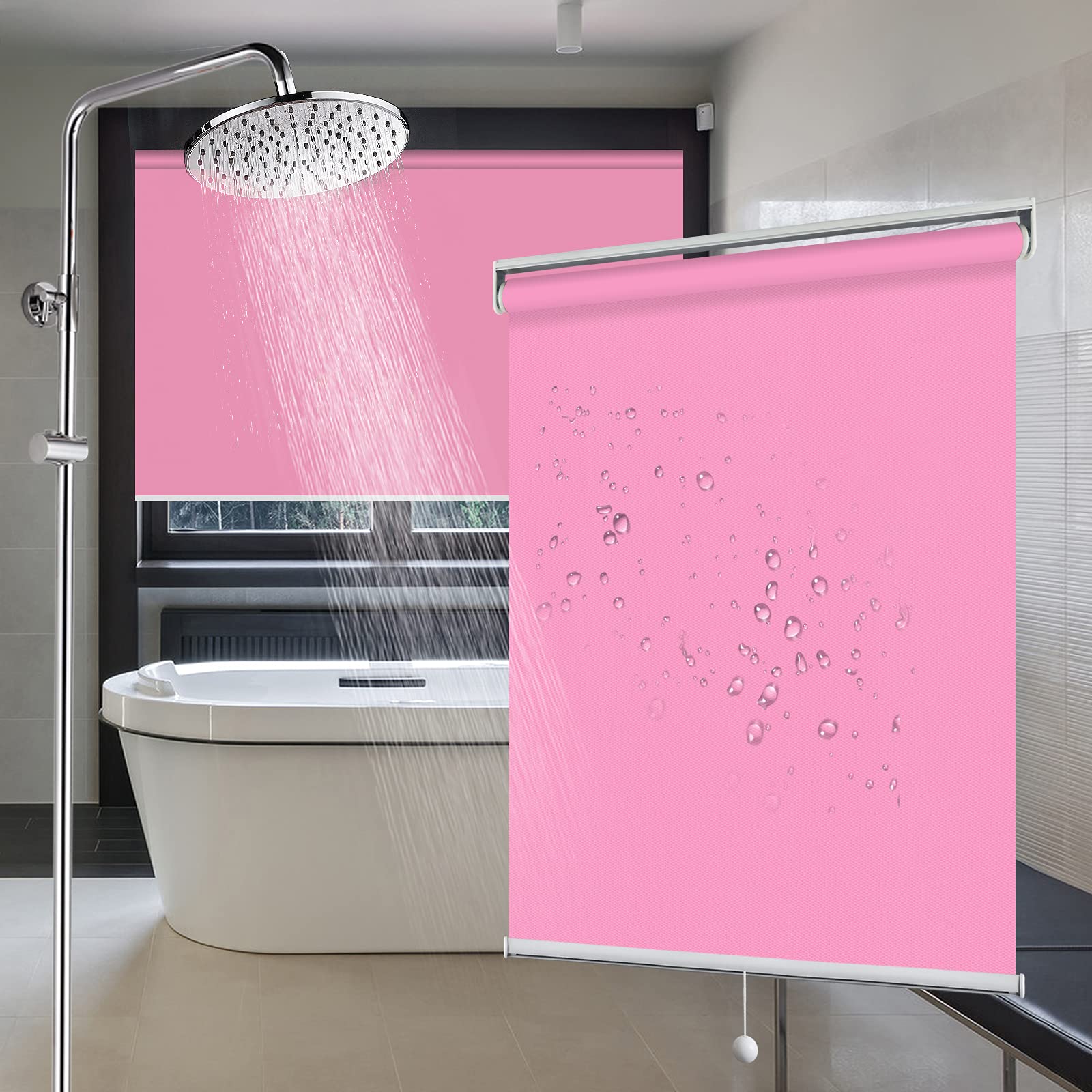 LETAU Cordless Blackout Window Shades - 100% Light Blocking, Waterproof, Oilproof & Mildew Resistant - Privacy Window Blinds for Kitchen, Bathroom, Bedroom - Easy to Clean & Maintain (Pink) - Perfect for Home, Office, Nursery & Dorm Rooms