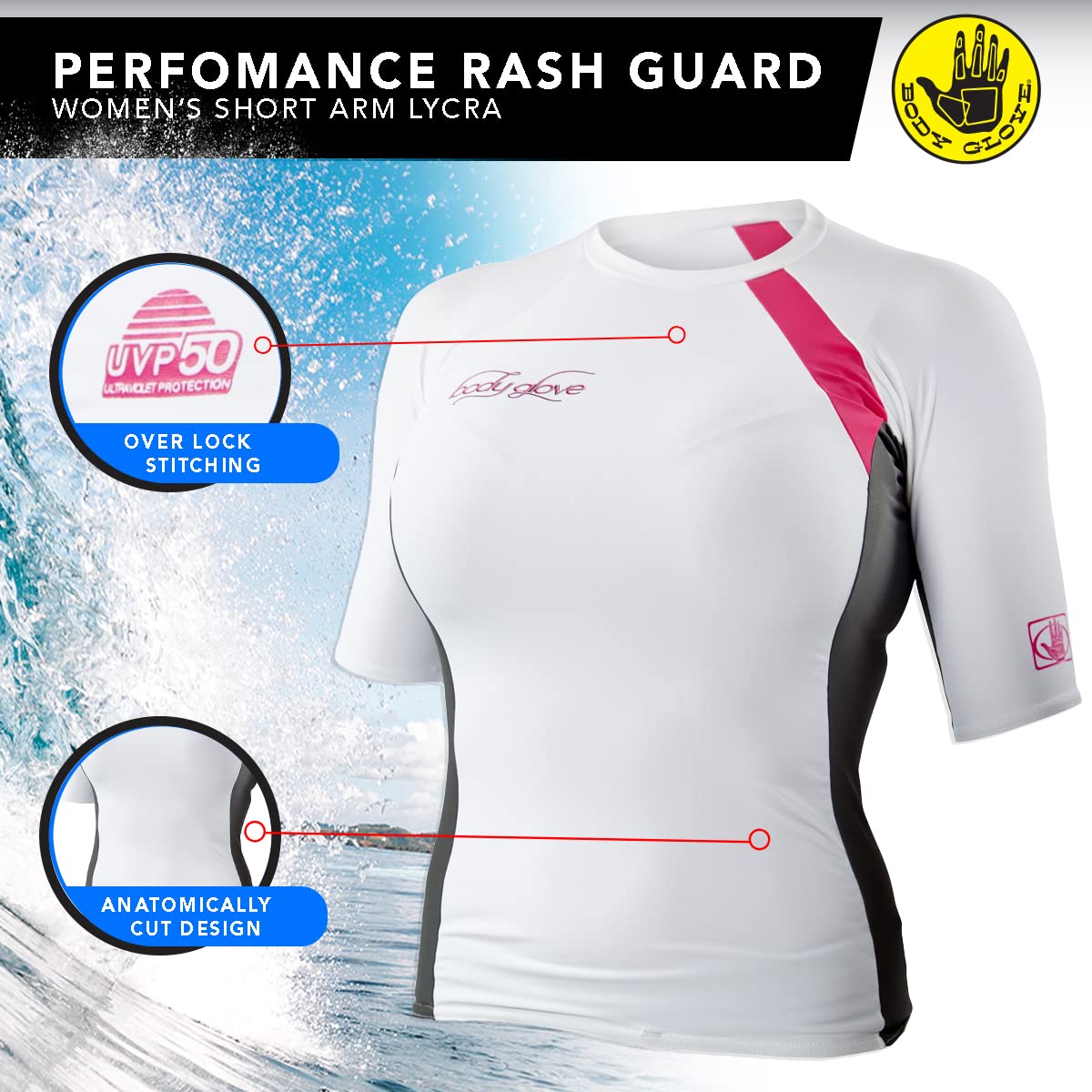 Body Glove Women's Regular Fit Rash Guard Swim Shirt - UPF 50+ Sun Protection, Quick Dry & Comfortable for Swimming, Surfing, Beach & Outdoor Activities