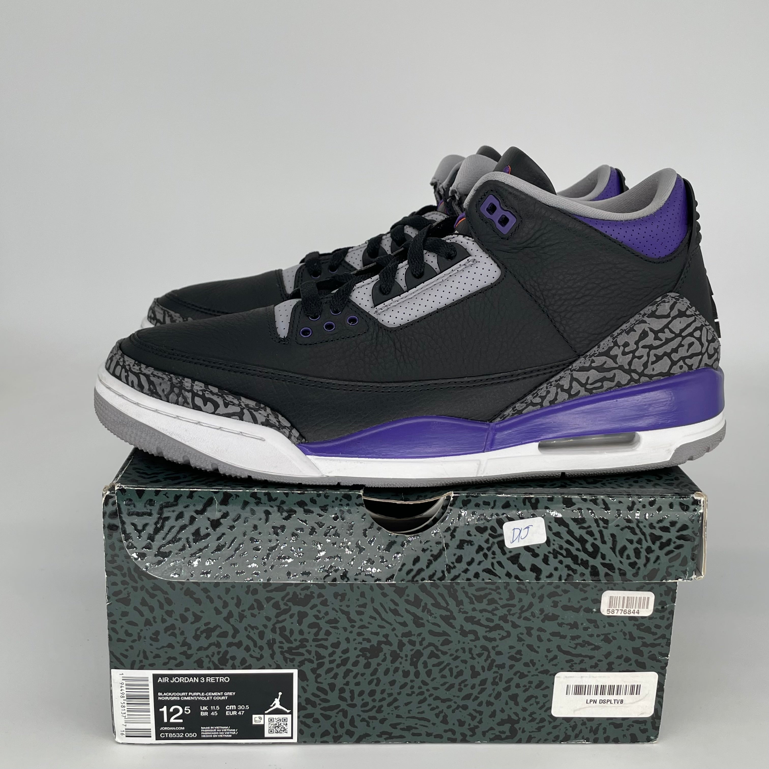 AIR JORDAN 3 Retro Court Purple Basketball Shoes Men's Size 12.5 (CT8532-050) - Perfect for Streetwear, Sneaker Collecting & Basketball Games