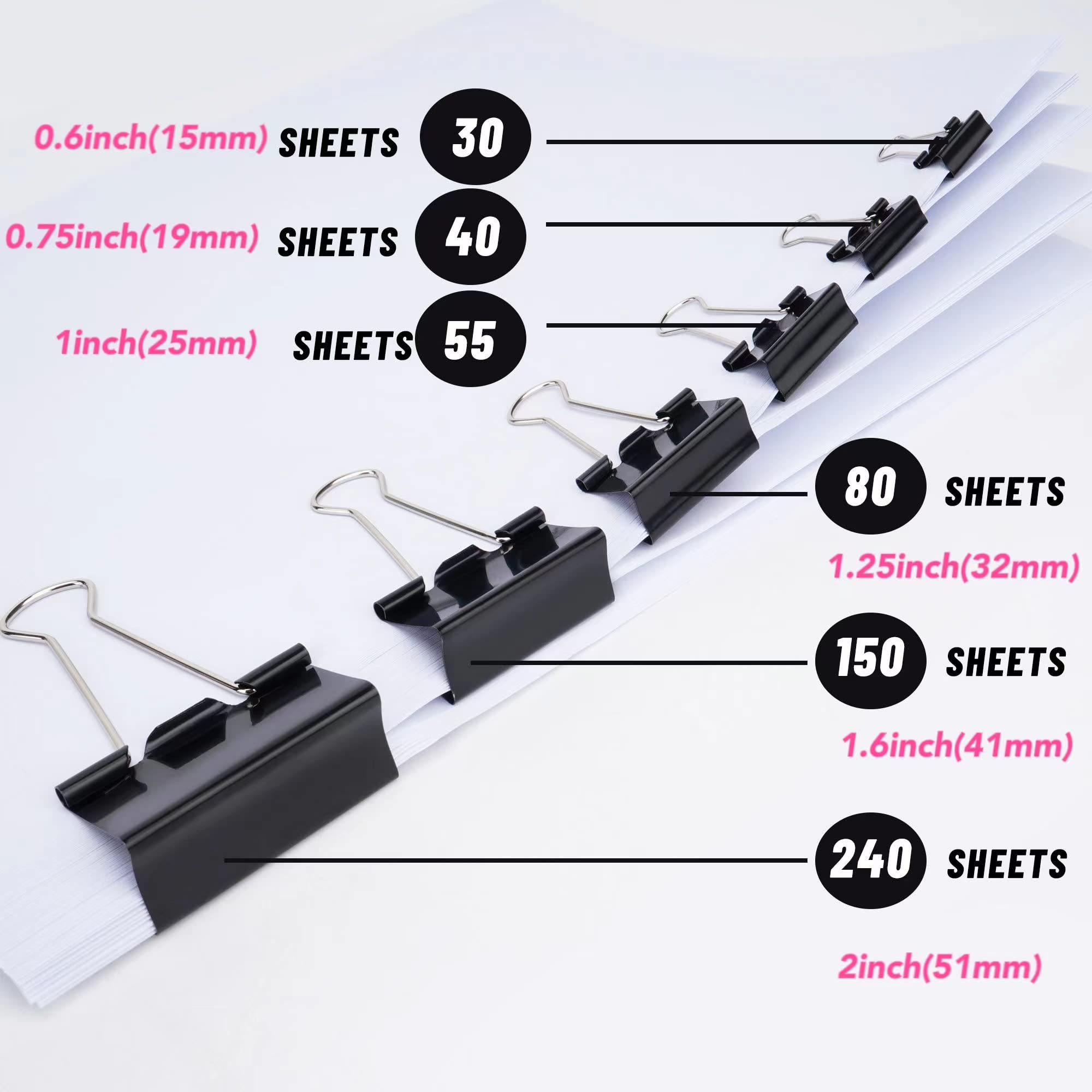 24-Pack 1.25 Inch Black Metal Binder Clips - Heavy Duty Medium Paper Clips for Office Documents, School Projects & Home Organization | Perfect for Filing, Crafting & Bulletin Boards