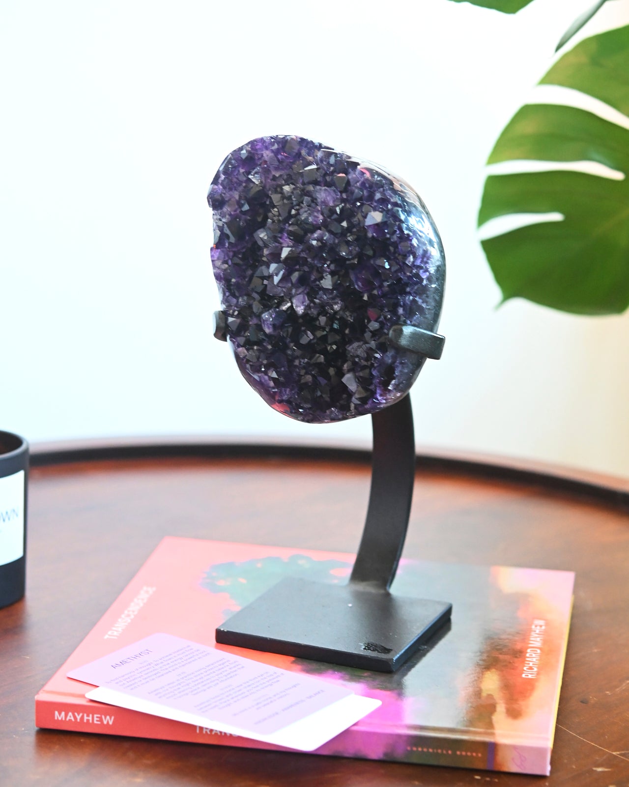 Natural Amethyst Geode on Wooden Stand - 6 lbs Large Purple Crystal Cluster for Home Decor, Meditation & Healing - Perfect for Living Room, Office or Gift