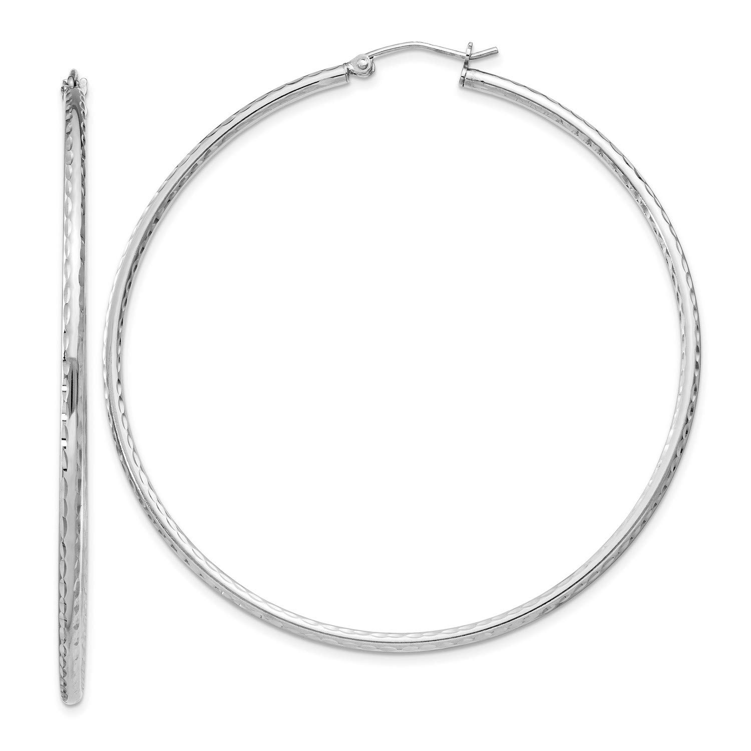 Sterling Silver 2mm Diamond-Cut Large Tube Hoop Earrings 62x60mm - Elegant Dangle Earrings for Women, Perfect for Parties, Weddings & Everyday Wear