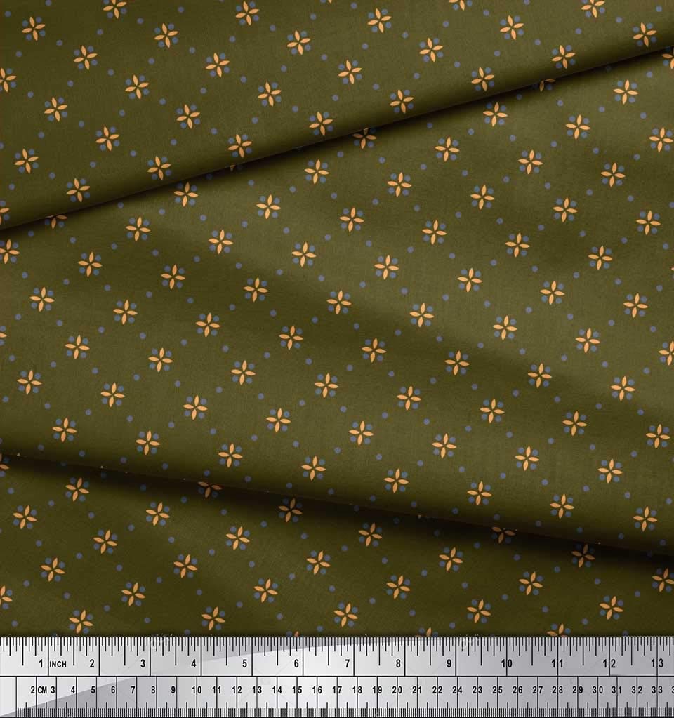 Soimoi Moss Georgette Brown Fabric by The Yard - 42 Inch Wide Dot & Floral Print Chiffon Material for Dresses, Scarves & DIY Crafts - Lightweight Soft Fabric for Women's Fashion & Home Decor