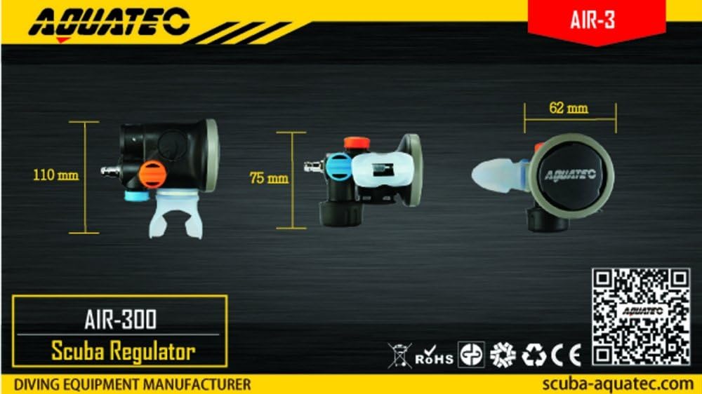 Aquatec AIR-3 Alternate Air Source OCTO Inflator Regulator with Sub Alert - Scuba Diving Gear for Emergency Air Sharing & Buoyancy Control - Perfect for Recreational & Technical Divers