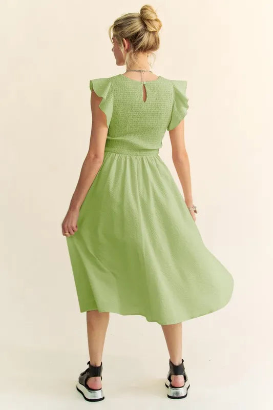 Sage Green Ruffled Cap Sleeve Smocked Mini Dress for Women | Summer Boho Chic Flowy Party Dress | Perfect for Beach Vacations, Date Nights & Outdoor Weddings