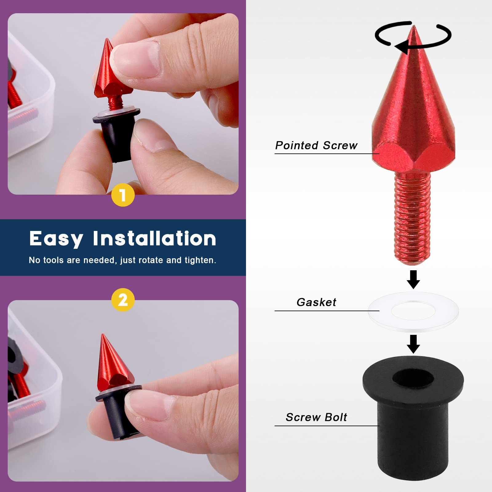 Swpeet 15Pcs Motorcycle Windscreen Screws Kit - Red Aluminum Spike Bolts for Bike Modification