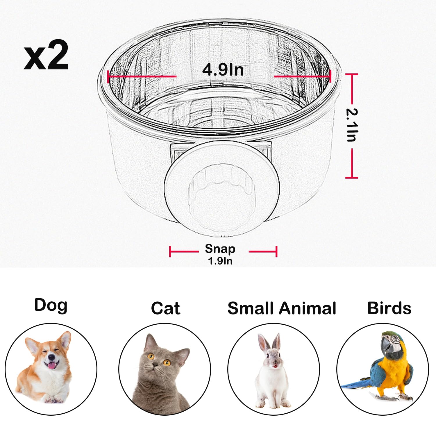 2 Pack Removable Stainless Steel Hanging Pet Bowls - Dog Food & Water Feeder for Kennel, Cage, Coop - Perfect for Puppies, Medium Dogs, Cats, Rabbits, Ferrets & Birds (Blue & Red) - Ideal for Travel, Camping & Indoor/Outdoor Use