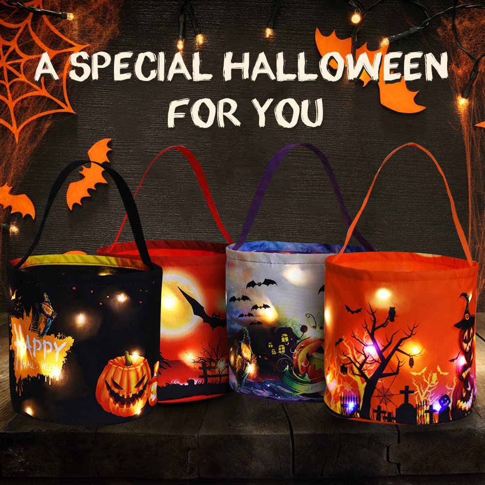 LED Light Up Halloween Candy Bucket - Reusable Pumpkin Trick or Treat Tote Bag with Handles for Kids Party Supplies | Perfect for Trick-or-Treating, Halloween Parties & Classroom Favors