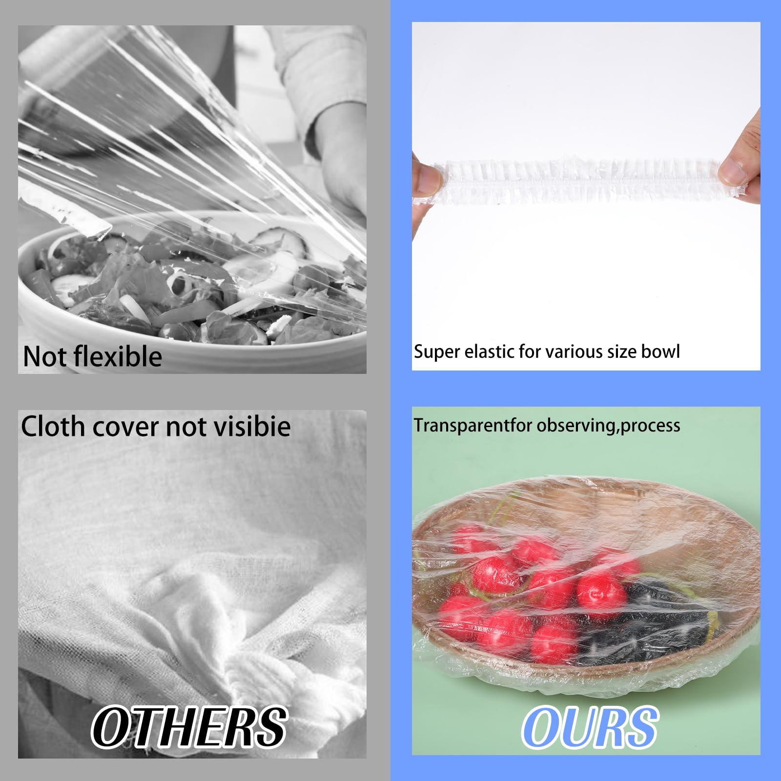100PCS Elastic Shower Caps - Reusable Stretchable Sourdough Bread Proofing Covers, Plastic Bowl Covers for Food Storage & Baking - Perfect for Homemade Bread, Dough Rising & Kitchen Organization