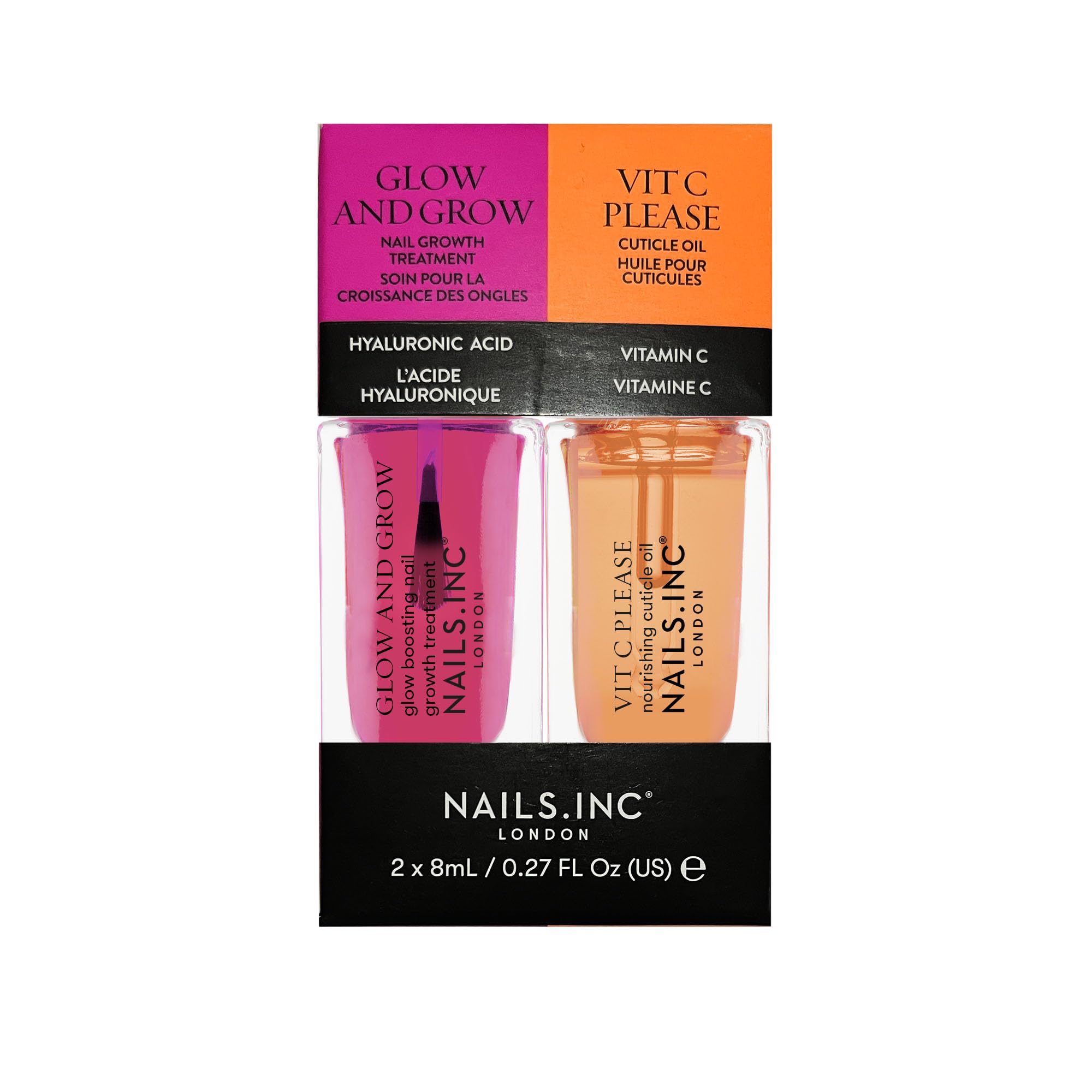 Nails.INC Mini Nail Treatment Duo - Glow & Grow Nail Growth Serum + Vitamin C Cuticle Oil | Cruelty-Free, Vegan Formula with Active Skincare Ingredients for Stronger, Healthier Nails | Perfect for At-Home Manicures & Nail Care Routine