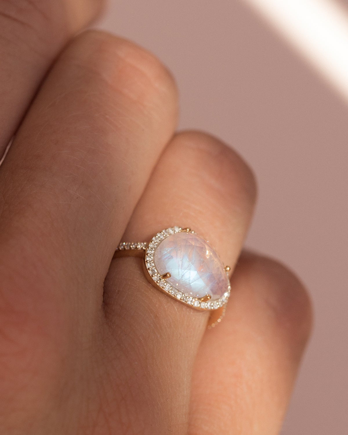 14K Gold Moonstone Diamond Ring for Women - Elegant Stackable Band for Engagement, Wedding & Everyday Wear