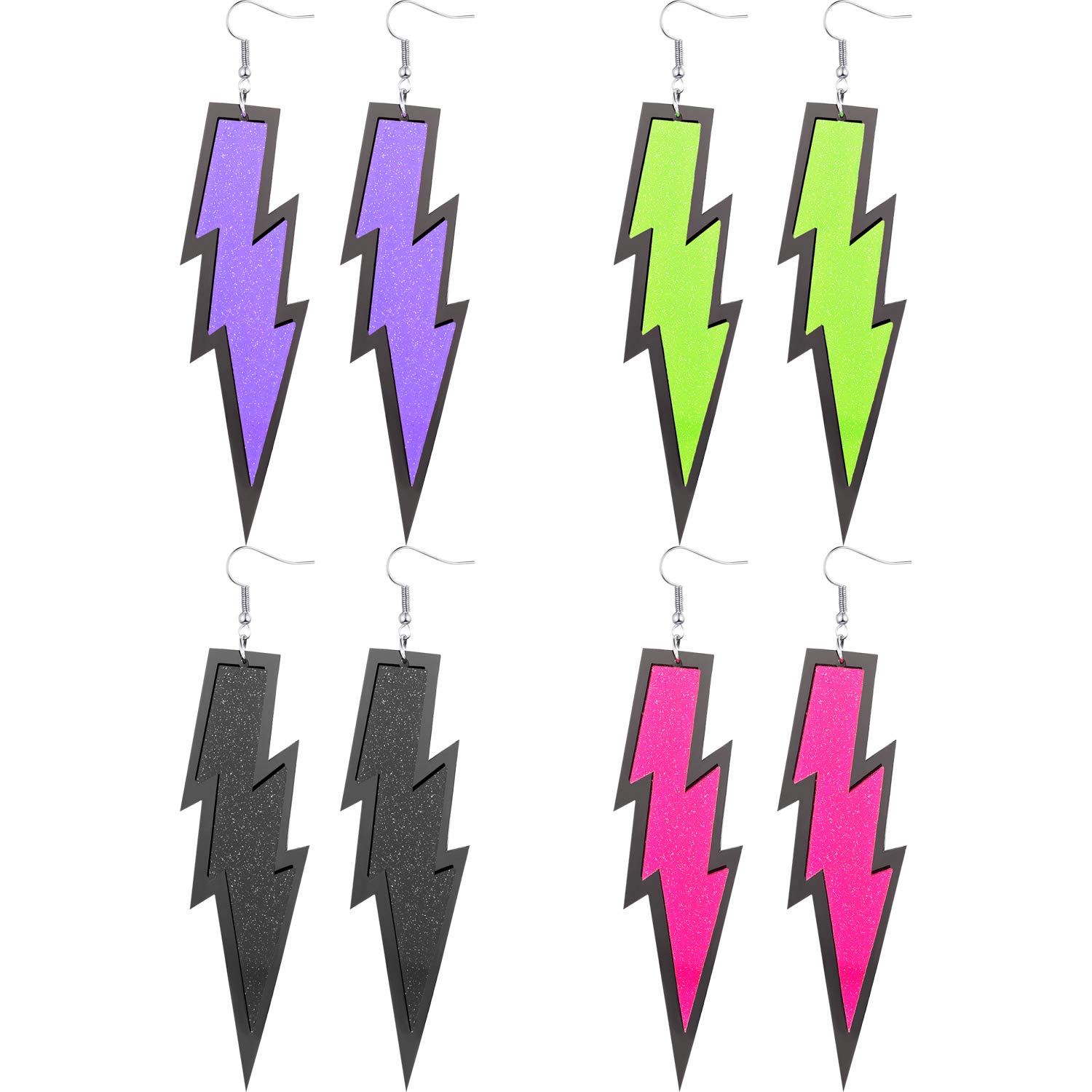 **4 Pairs 80s Retro Neon Hoop Earrings for Women - Vintage Drop Dangle Earrings for 80s Cosplay, Halloween Party & Costume Accessories - Perfect for Themed Parties, Concerts & Fashion Statements**
