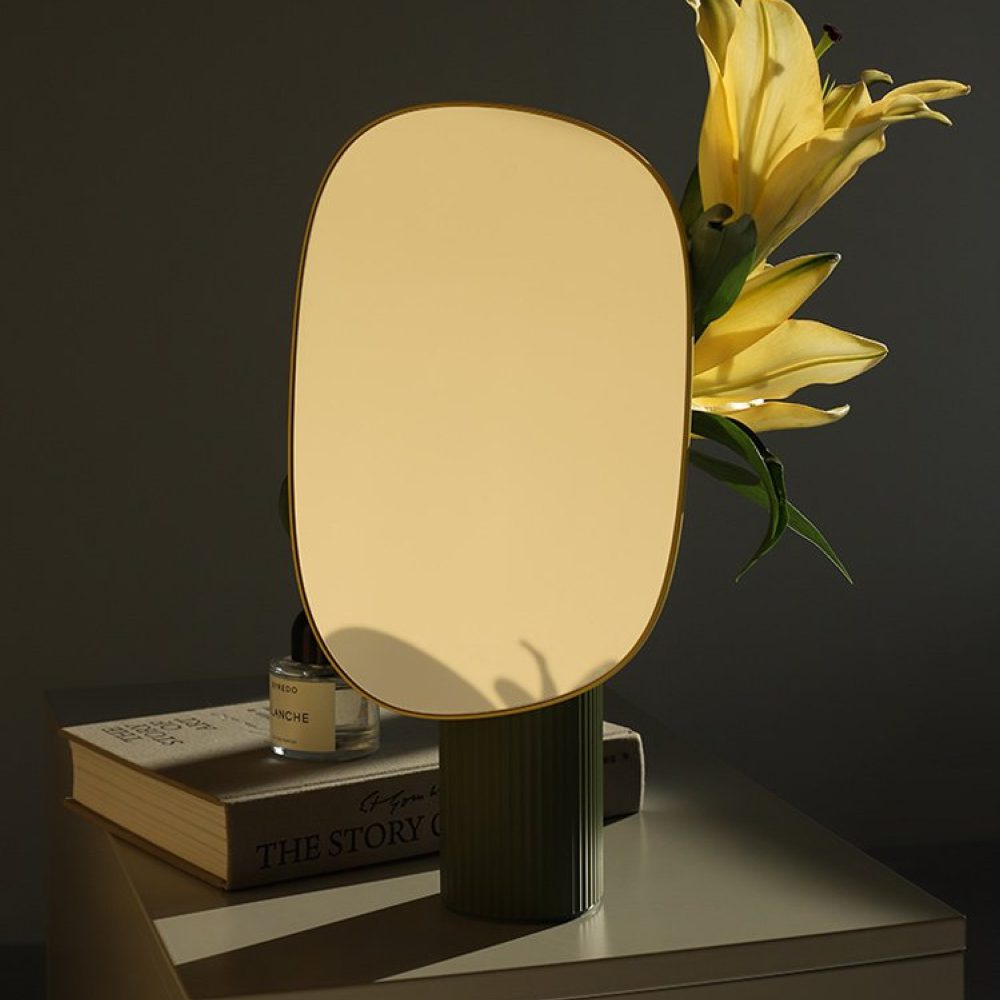 OSC Vase Makeup Mirror with LED Lights - Yellow Green Vanity Mirror for Makeup Application, Skincare & Dressing Table - Perfect for Bedroom, Bathroom & Salon Use