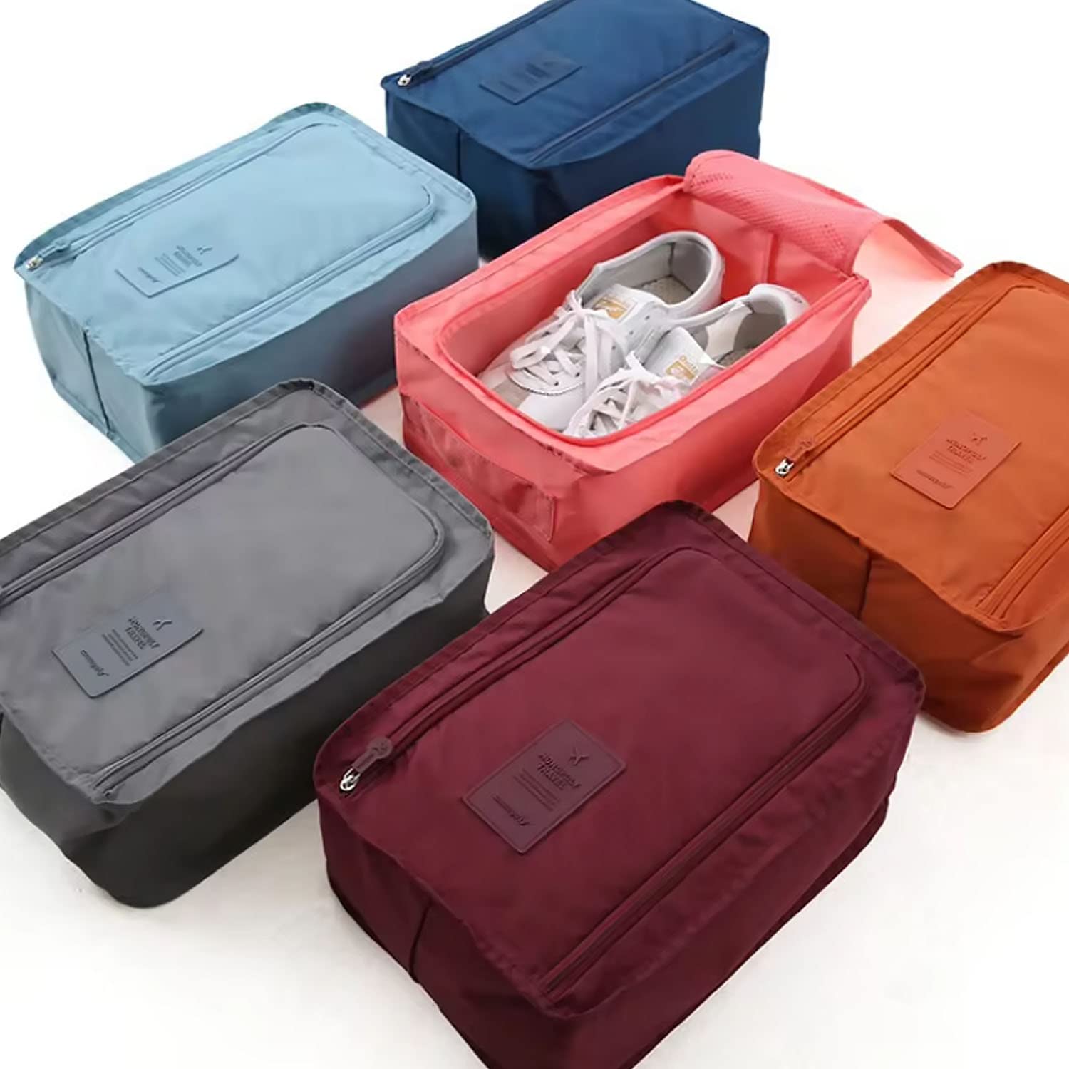 3-Piece Foldable Waterproof Travel Shoe Bag Set - Burgundy/Orange/Pink Shoe Organizer for Packing | Perfect for Air Travel, Gym, Beach & Vacation Essentials