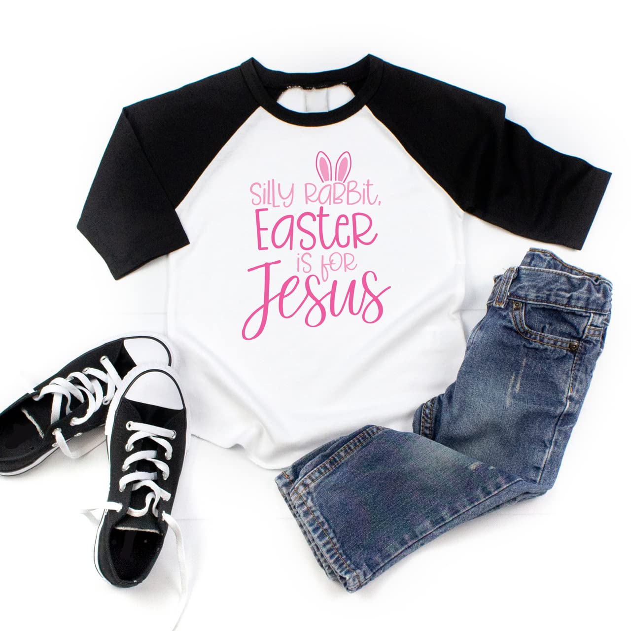 Bump and Beyond Designs Easter T-Shirt for Girls - Cute Silly Rabbit Easter Shirt with Jesus Theme | Perfect for Easter Sunday Church, Egg Hunts & Family Photos