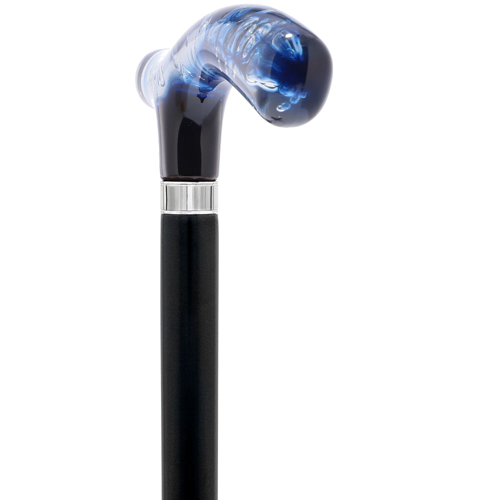 Scratch and Dent Blue & Clear Acrylic Bubble Handle Cane with Custom Wooden Shaft V3431 - Lightweight Mobility Aid for Seniors and Disabled, Perfect for Indoor/Outdoor Use