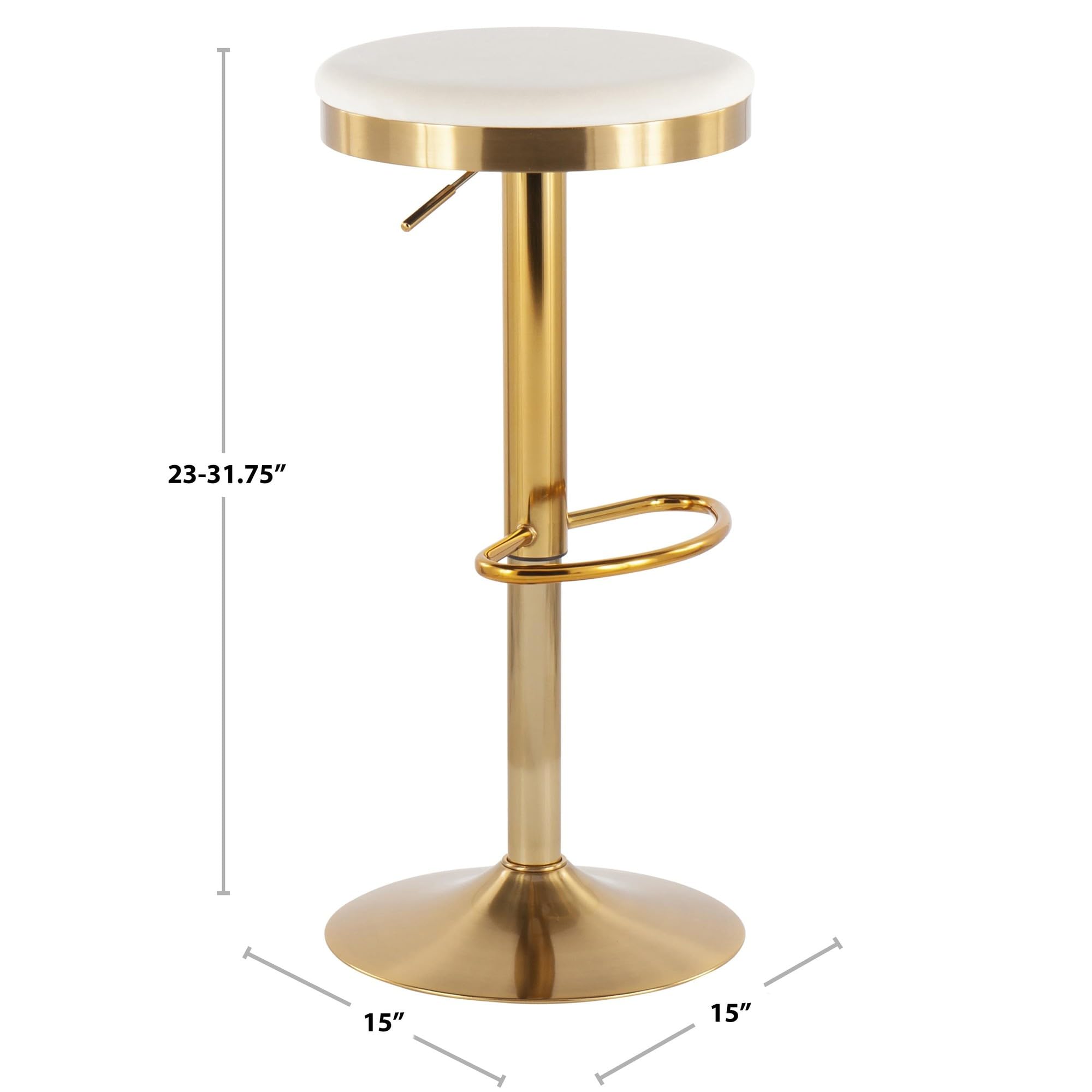 LumiSource Dakota Adjustable Swivel Bar Stool Set of 2 - Gold Upholstered Bar Chairs for Kitchen Island, Home Bar & Dining Counter - Comfortable Counter Height Stools with Footrest