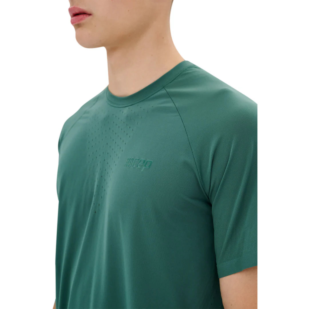 CEP Men's Ultralight Seamless Running Shirt - Breathable Quick-Dry Short Sleeve Athletic Top (V2, Green) for Jogging, Gym Workouts & Outdoor Sports