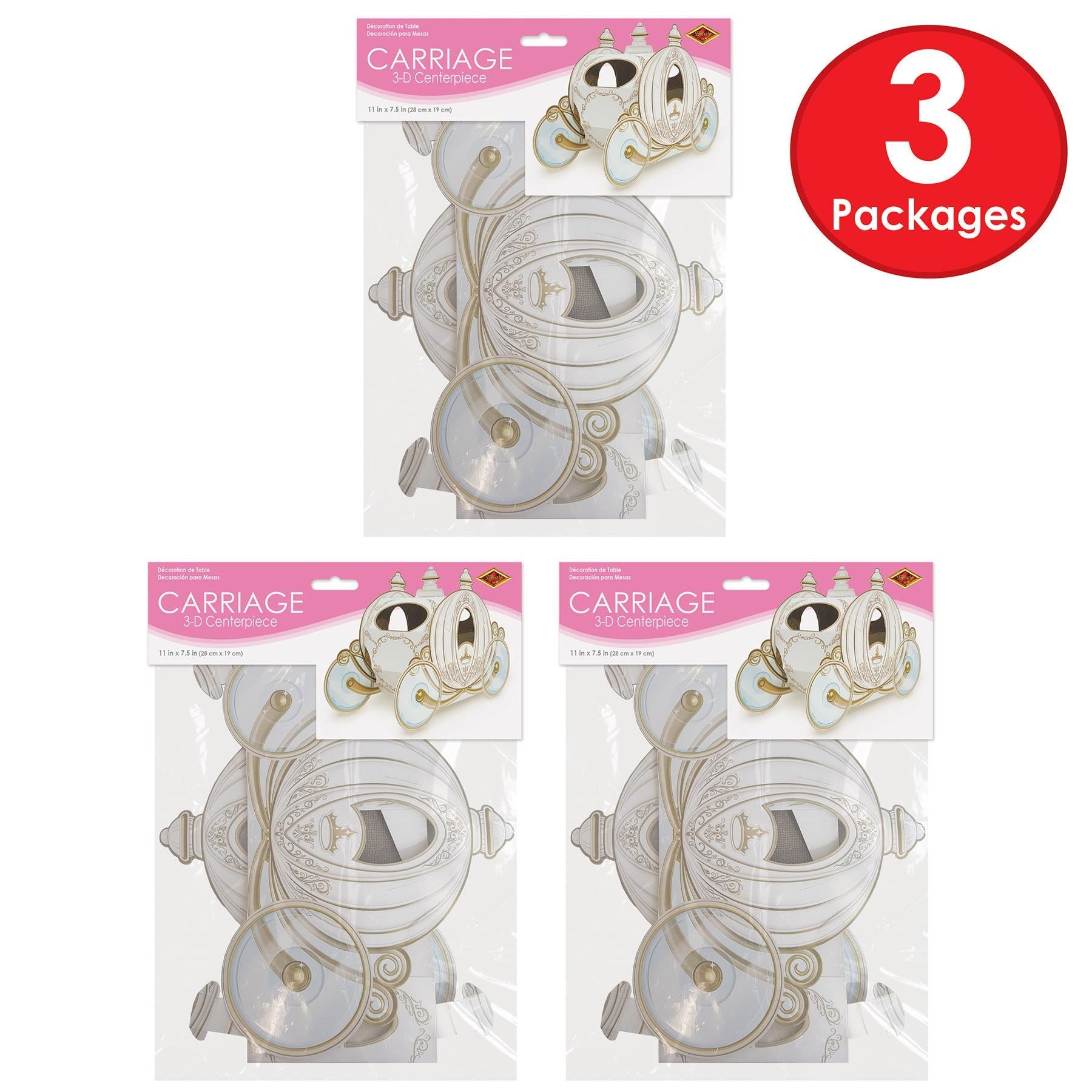 12 Pack Beistle 3D Carriage Party Centerpieces - Elegant Wedding, Baby Shower & Birthday Party Decorations for Tables & Events