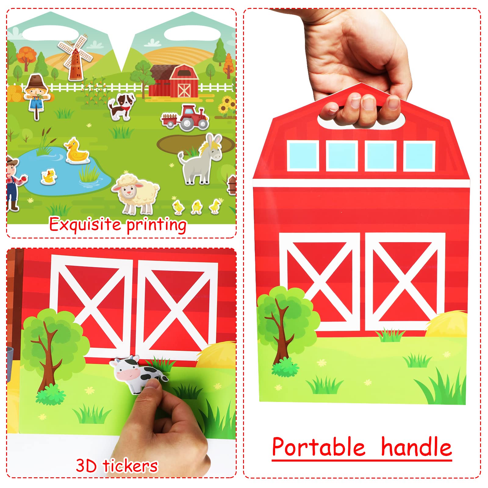 3D Farm Animal Stickers for Kids - 24 Puffy Stickers Set, Window Clings & Decals | Fun Christmas Gifts, Party Supplies & Classroom Decor | Perfect for Toddlers, Nursery, Airplane Travel & Farm-Themed Parties - 100% Removable & Reusable