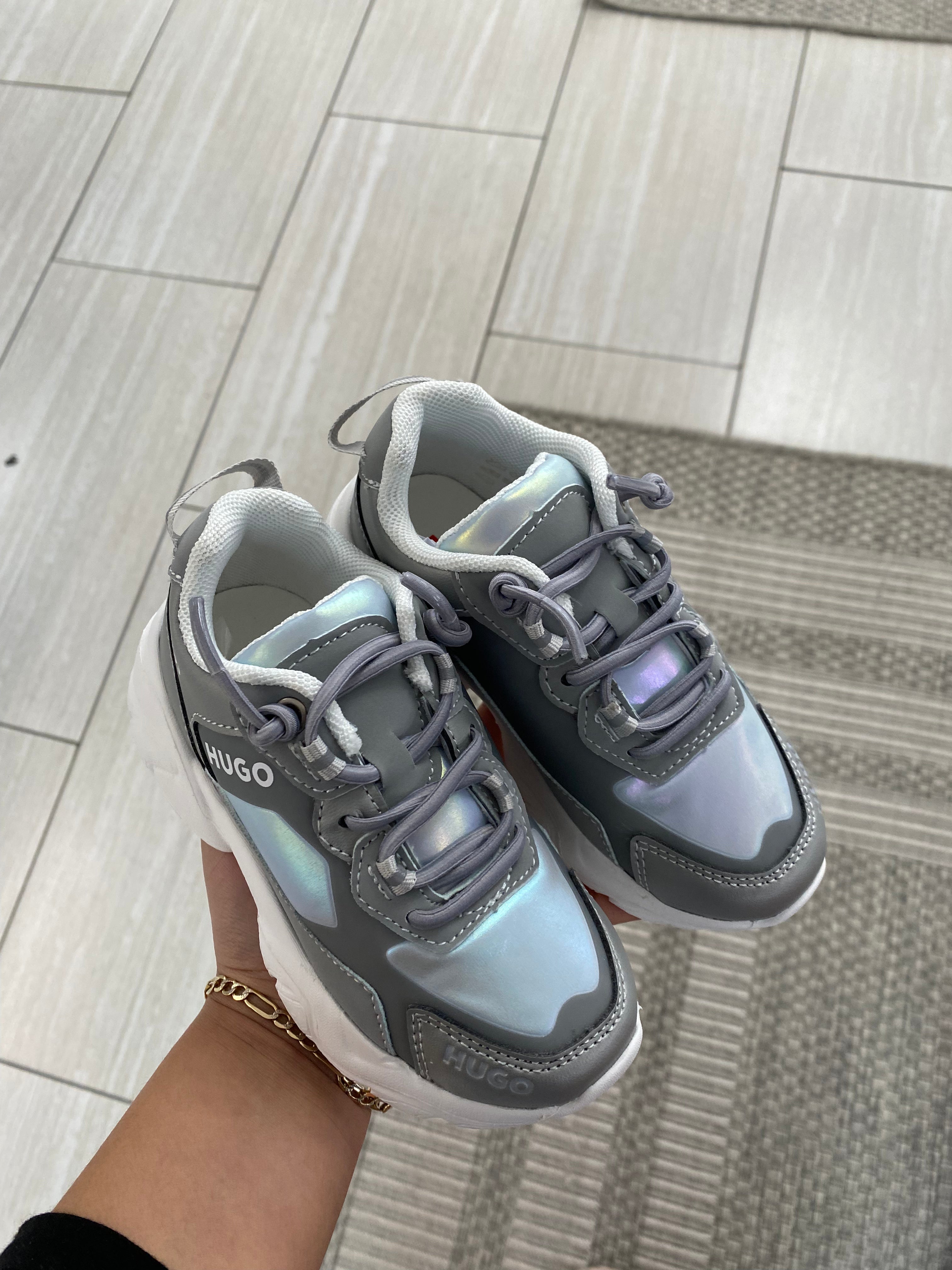 Hugo Boss Men's Silver Retro Sneakers - Comfortable Casual Shoes for Walking, Travel & Everyday Wear