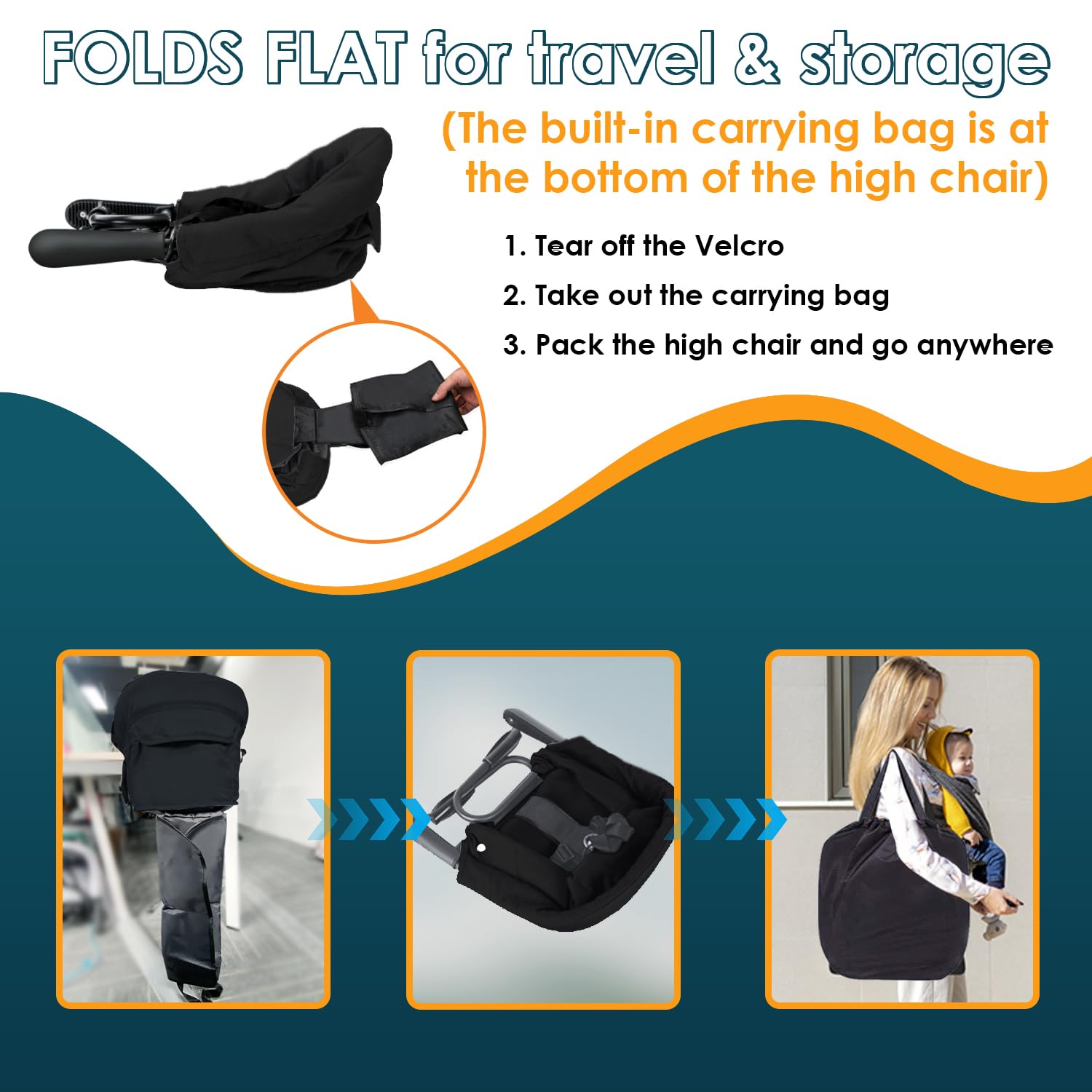 Ravmix Portable Baby High Chair Hook - Adjustable Clip-On Table Chair with Tray for Infants & Toddlers | Perfect for Dining Out, Travel & Small Spaces (Black)