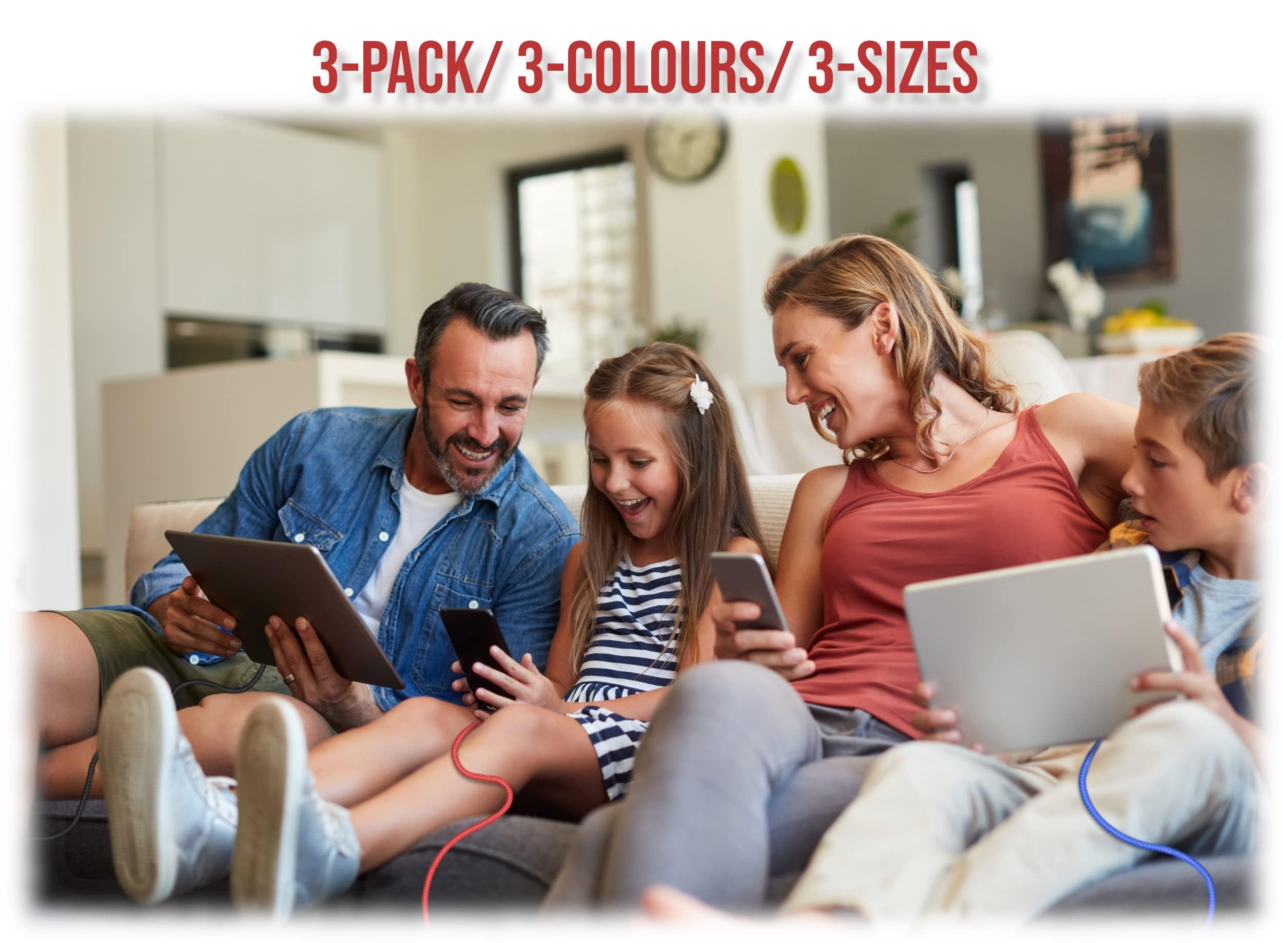 Bitlift 3-Pack 6.6ft Braided Lightning Cable - Fast Charging & Data Sync USB Cable for iPhone 14/13/12/11 Pro/Max/XR/X/8/7/6 & iPad - Durable Nylon Charger Cord for Home, Office, Car & Travel