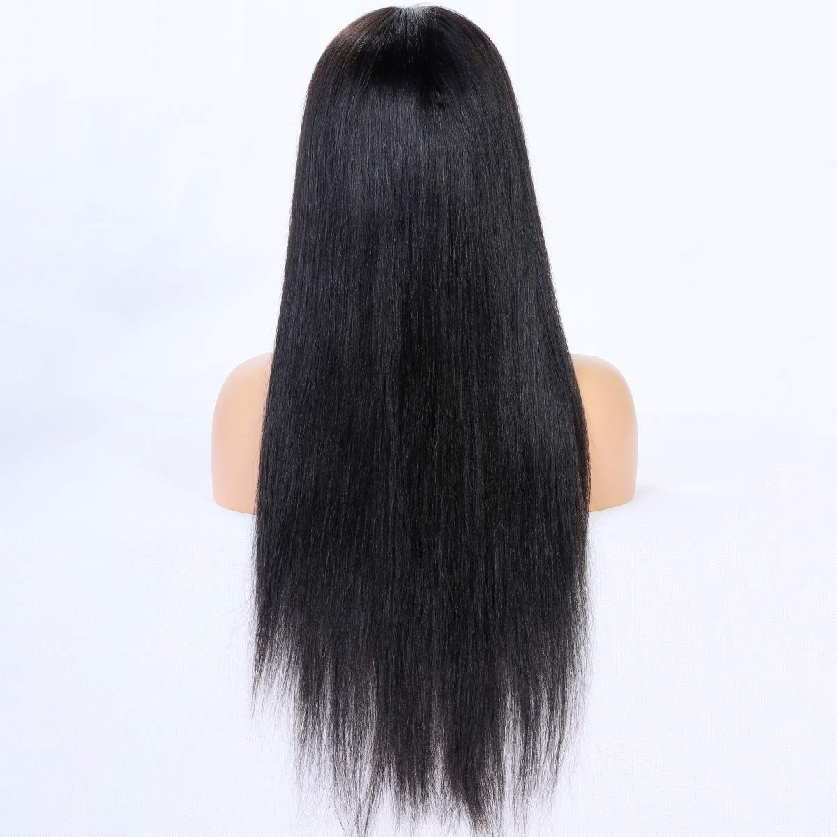 Premium 360 Full Lace Human Hair Wig with Bangs - Light Yaki Straight Brazilian Remy Hair - 150% Density 20 Inch Lace Front Wig for Black Women - High Ponytail & Natural Look - Perfect for Daily Wear, Parties, and Special Occasions