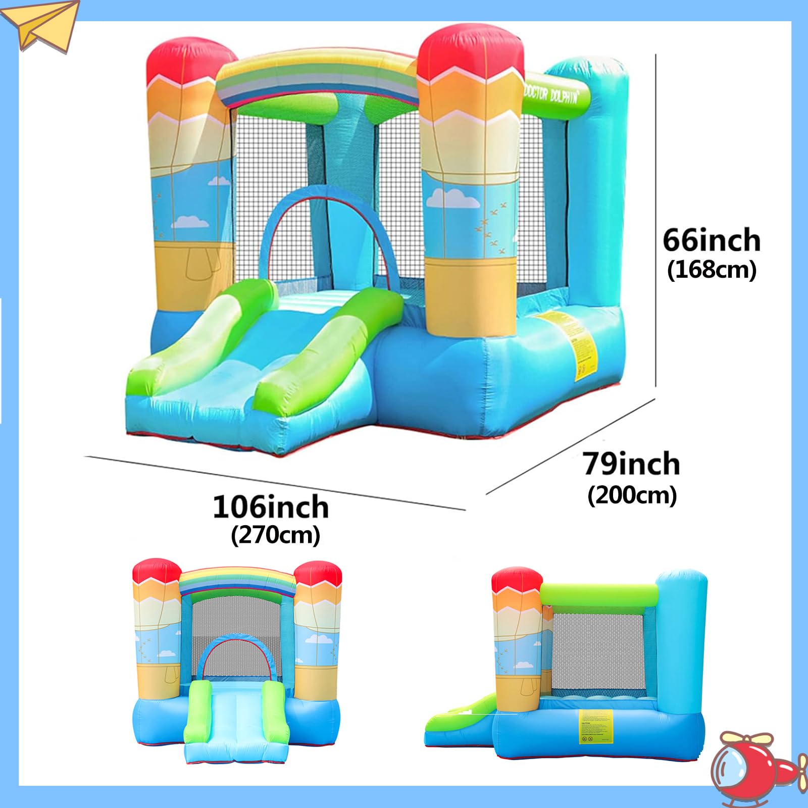 Doctor Dolphin Indoor Bounce House for Kids with Blower - Inflatable Jump House for Toddlers, Birthday Gift (350W Blower Included) - Perfect for Indoor Playrooms, Backyard Parties & Family Gatherings