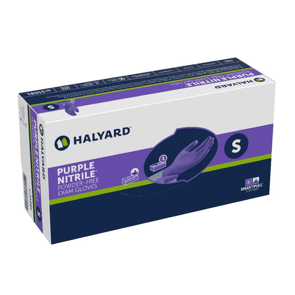 Halyard Purple Nitrile Gloves Powder-Free Disposable Medical Exam Gloves - Small Size 9.5