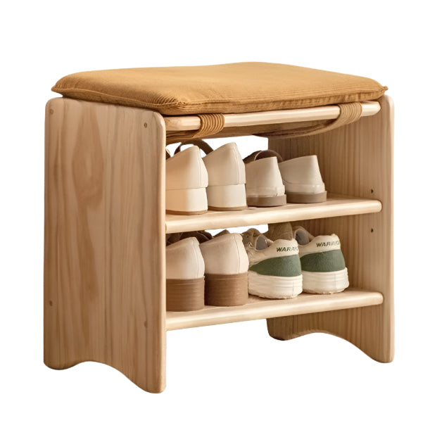 Solid Pine Wood Shoe Bench - 3-Tier Rustic Entryway Shoe Rack with Storage Shelf | Perfect for Mudroom, Hallway & Closet Organization (Natural Wood Finish)