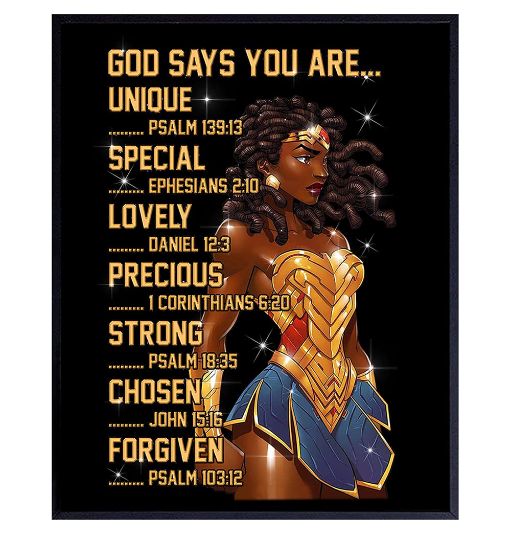 African American Wall Art - Christian Decor for Women & Girls - Bible Verse Gift