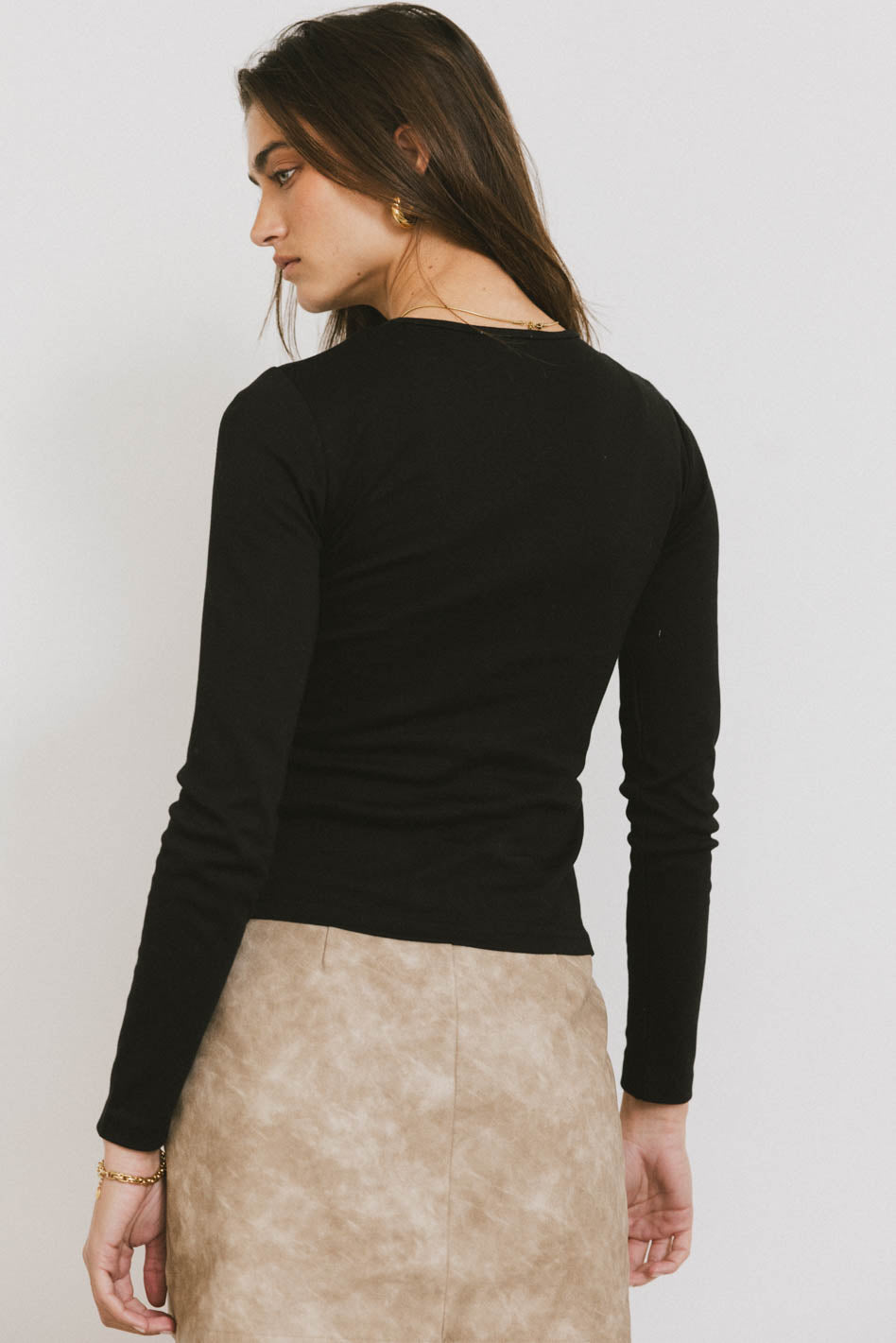Alexa Long Sleeve Top for Women - Black Cotton Blouse | Perfect for Office Wear, Casual Outfits & Layering