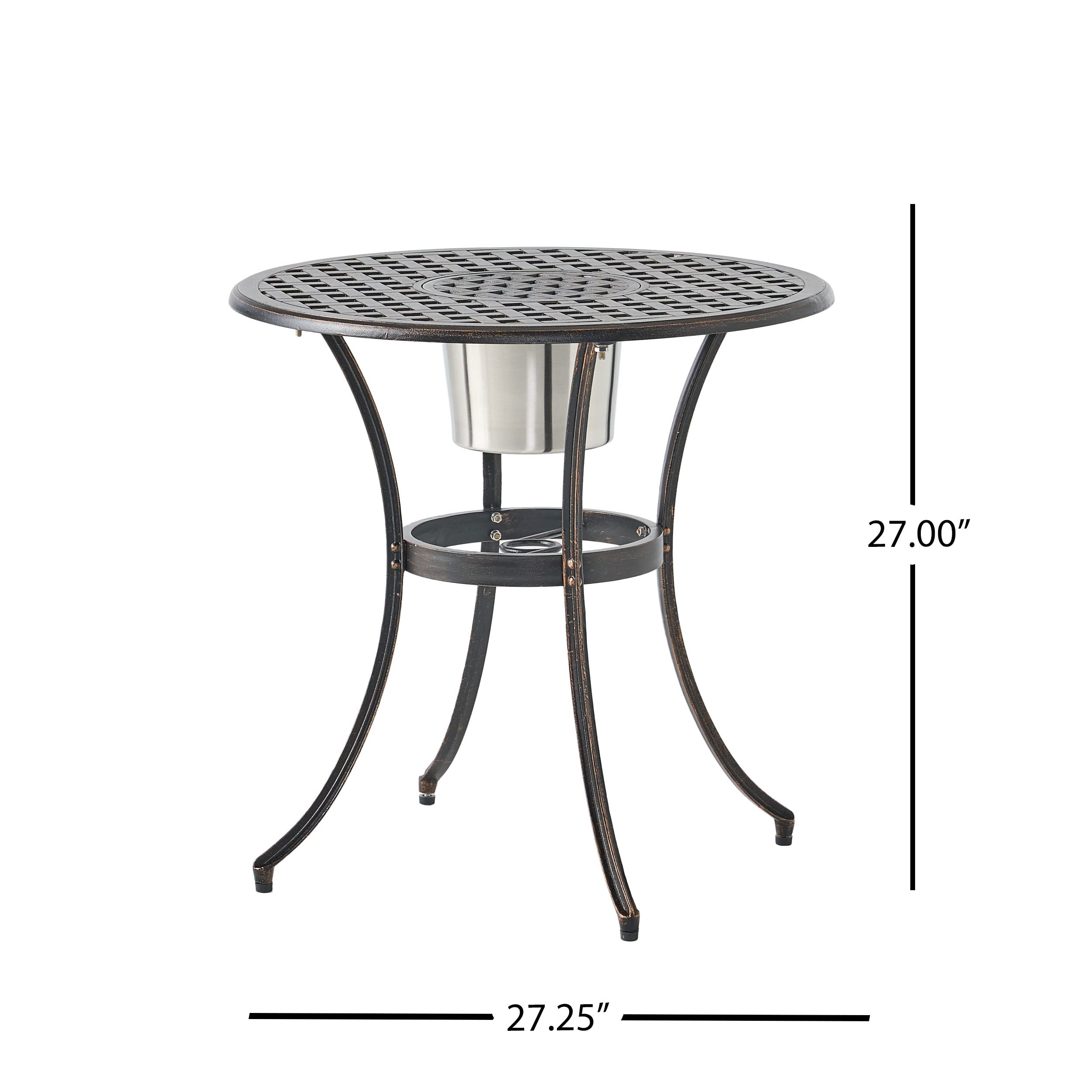 Christopher Knight Home Angeles 3-Piece Outdoor Bistro Set - Cast Aluminum Patio Furniture with Ice Bucket in Copper Finish | Perfect for Garden, Balcony & Poolside Dining