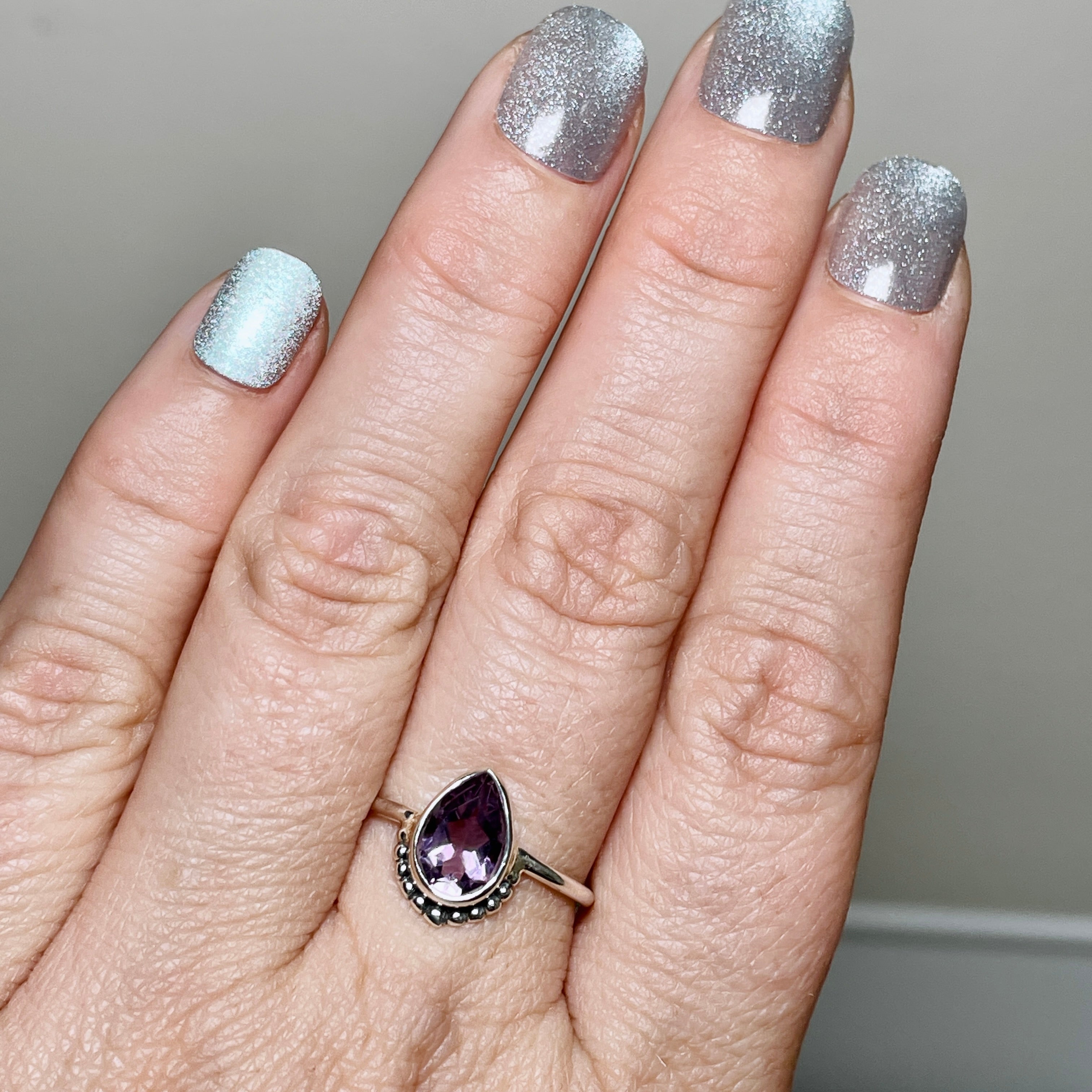 Amethyst Teardrop Dainty Band Ring - 925 Sterling Silver Elegant Jewelry for Women, Perfect for Valentine's Day Gifts & Everyday Wear